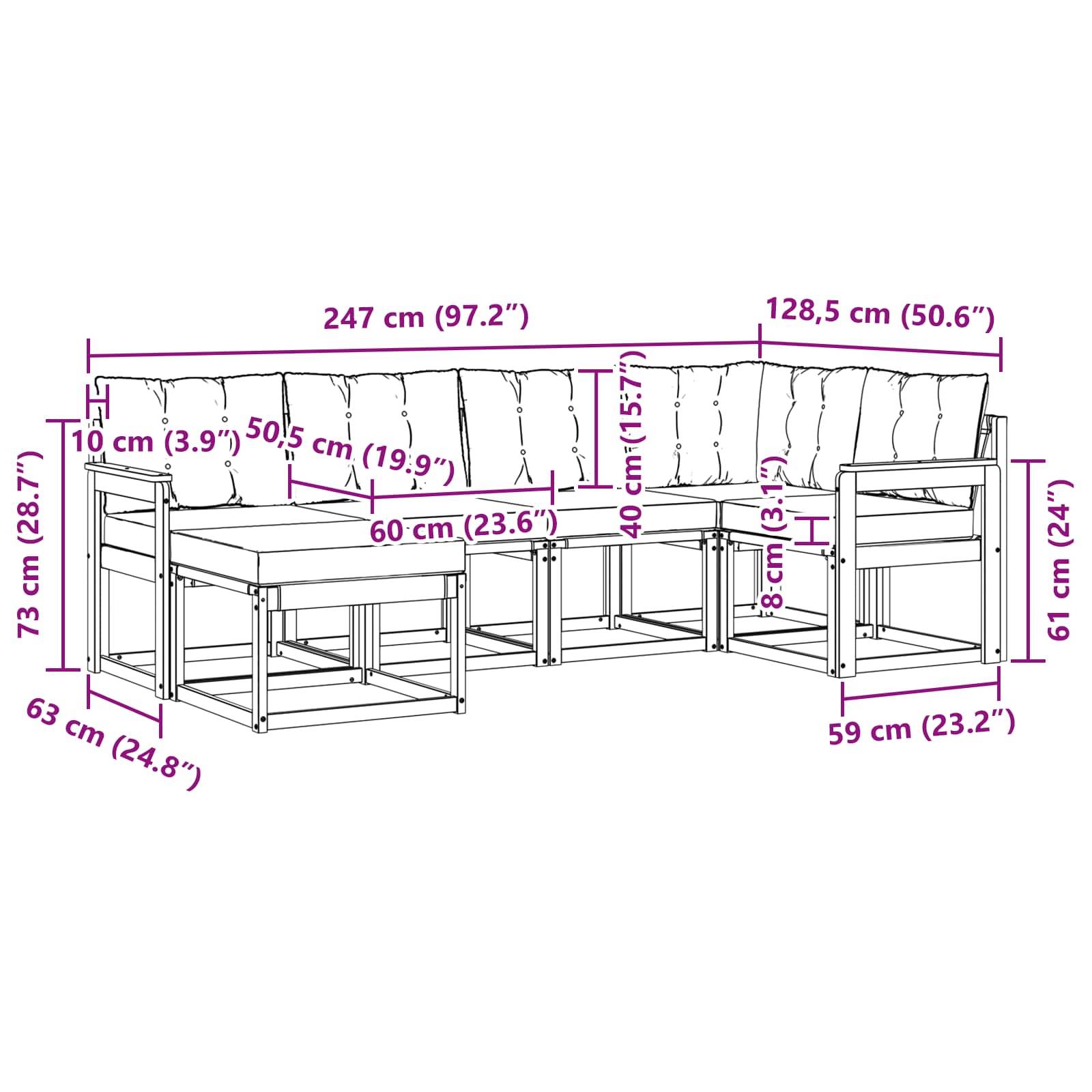 vidaXL Outdoor-Sofagarnitur mit Kissen 6 pcs Natürlich und Schwarz