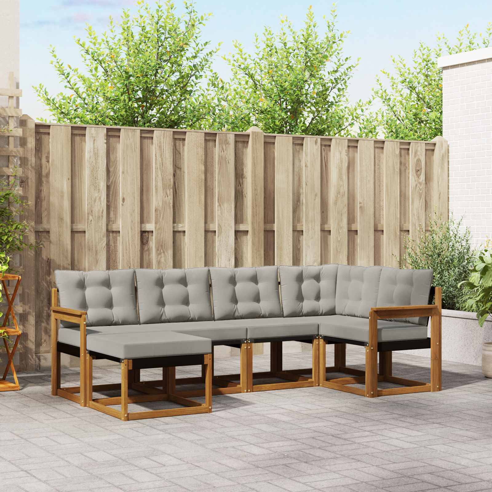 vidaXL Outdoor-Sofagarnitur mit Kissen 6 pcs Natürlich und Hellgrau
