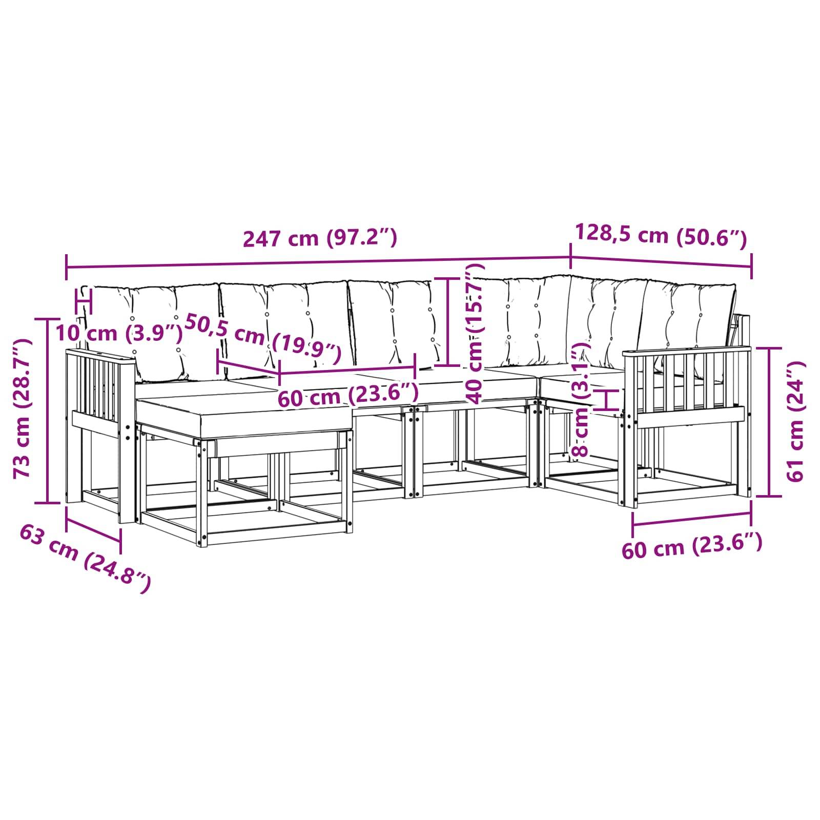 vidaXL Outdoor-Sofagarnitur mit Kissen 6 pcs Weiß und Creme