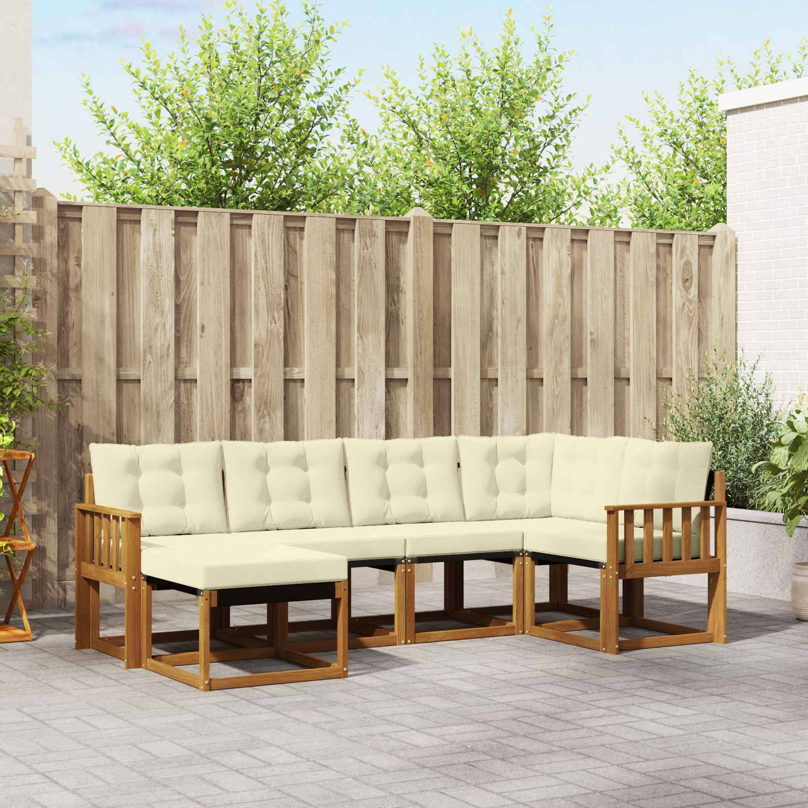 vidaXL Outdoor-Sofagarnitur mit Kissen 6 pcs Natur und Creme