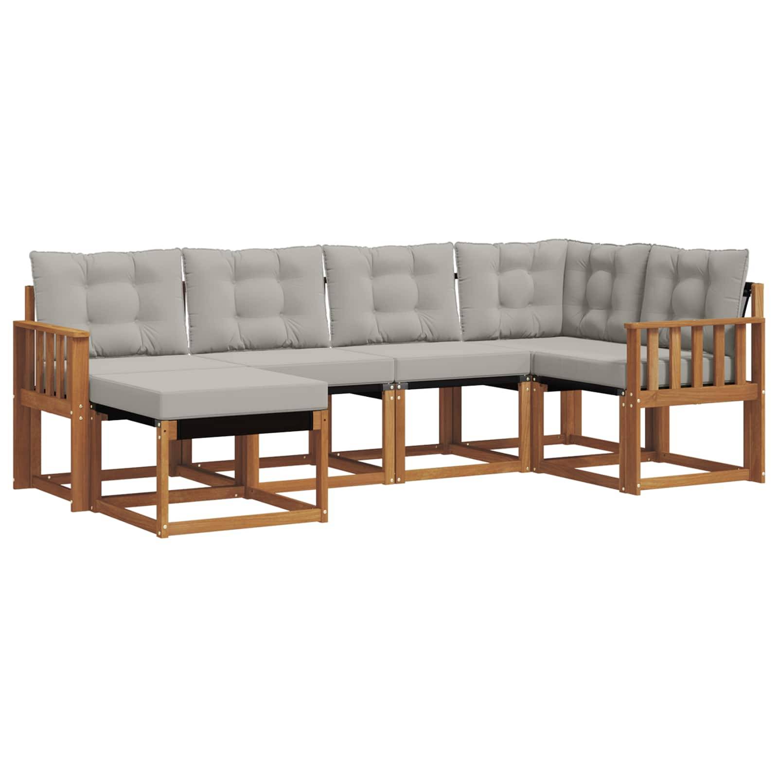 vidaXL Outdoor-Sofagarnitur mit Kissen 6 pcs Natürlich und Hellgrau