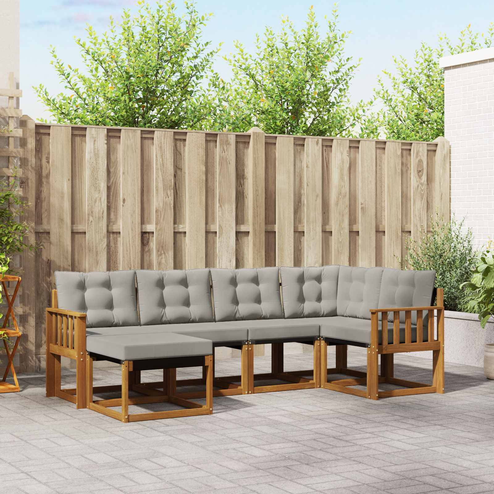 vidaXL Outdoor-Sofagarnitur mit Kissen 6 pcs Natürlich und Hellgrau