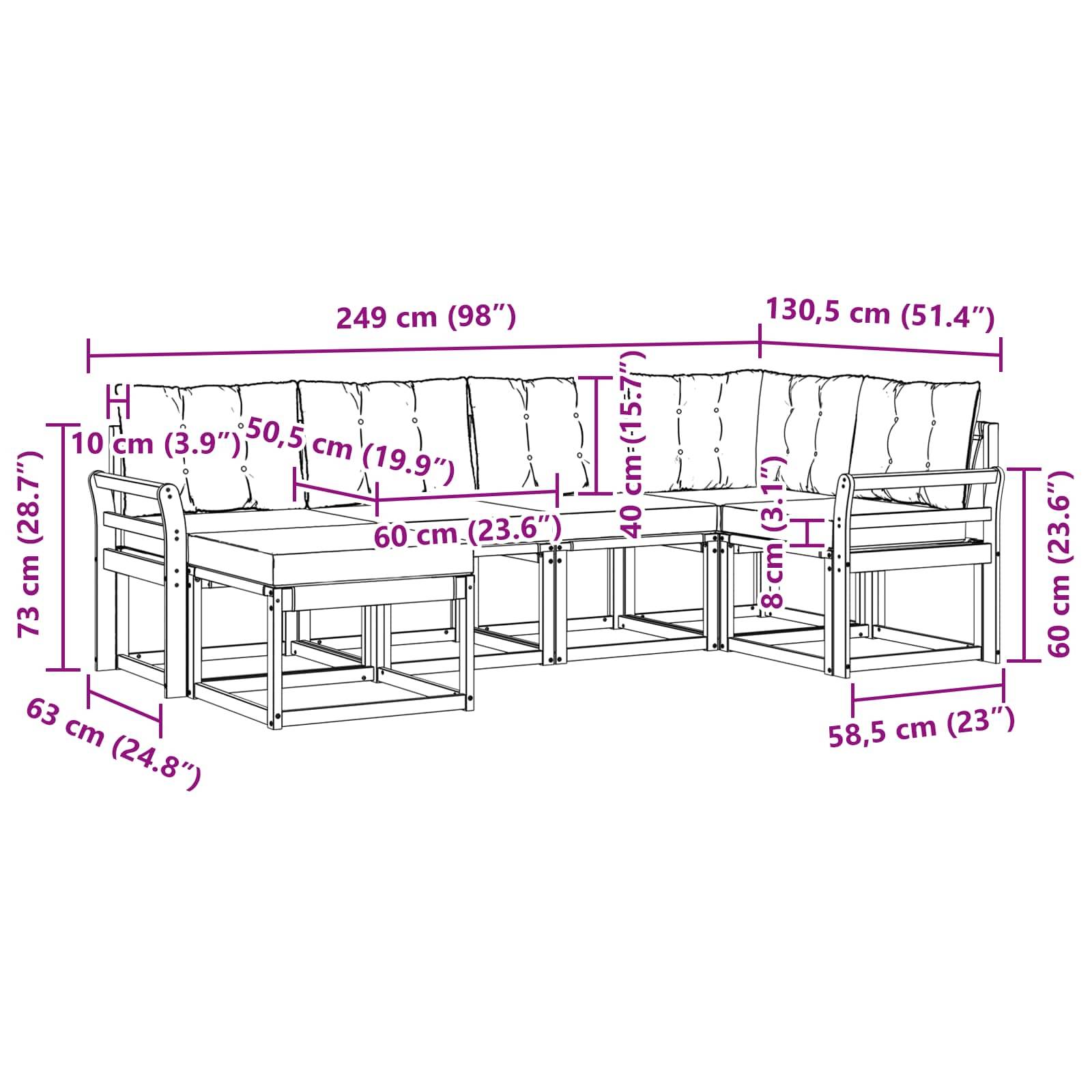 vidaXL Outdoor-Sofagarnitur mit Kissen 6 pcs Weiß und Creme