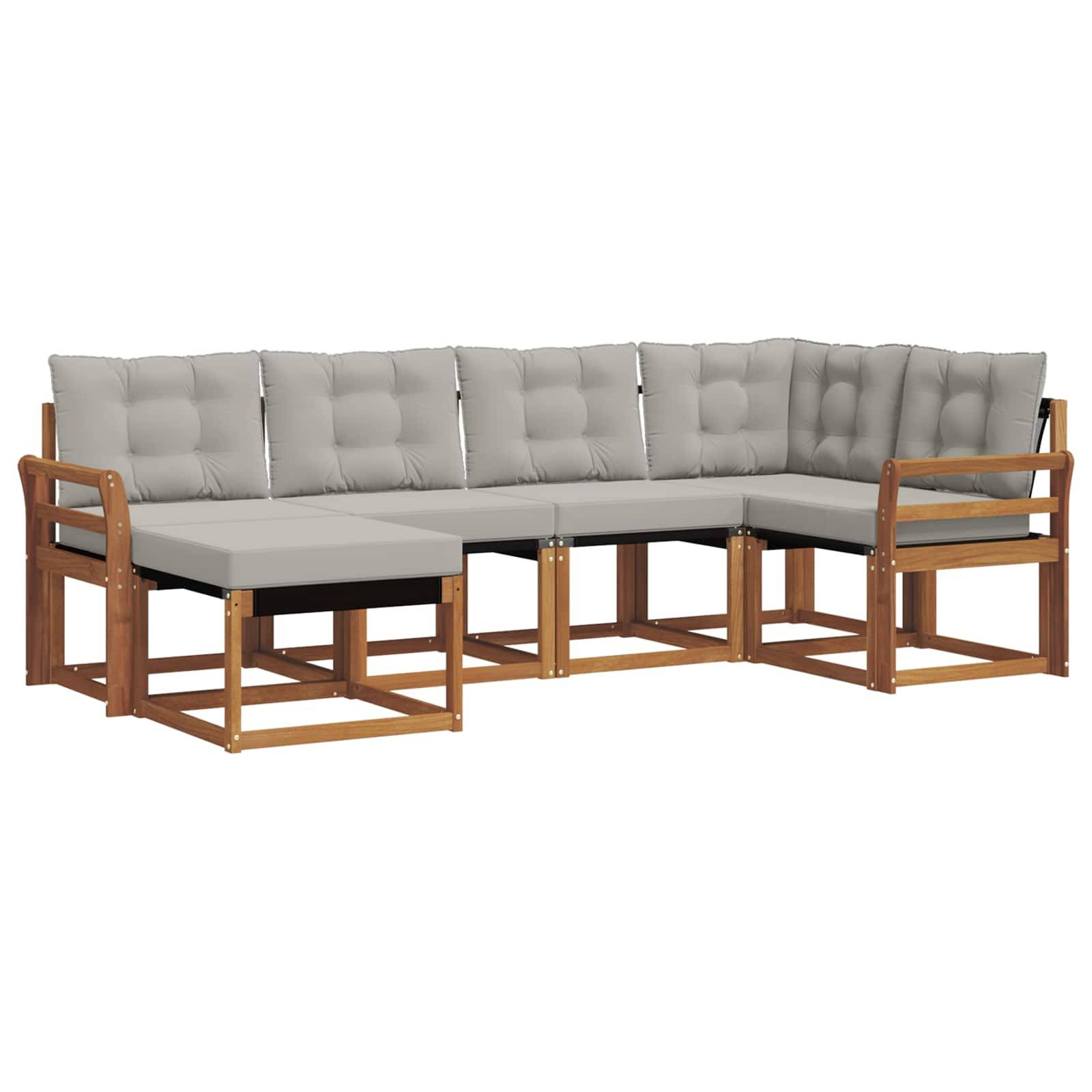 vidaXL Outdoor-Sofagarnitur mit Kissen 6 pcs Natürlich und Hellgrau