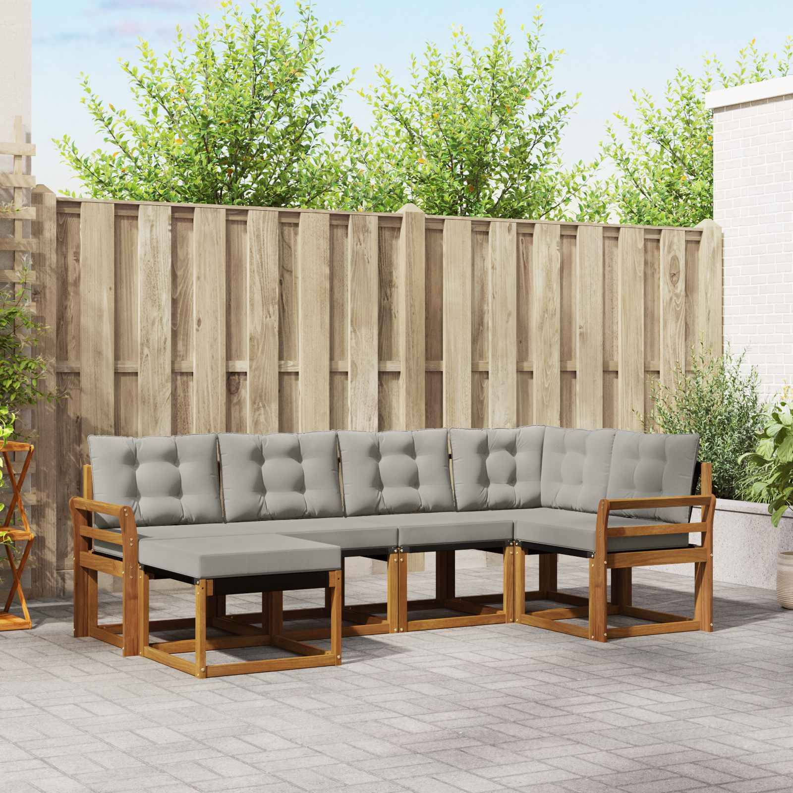 vidaXL Outdoor-Sofagarnitur mit Kissen 6 pcs Natürlich und Hellgrau