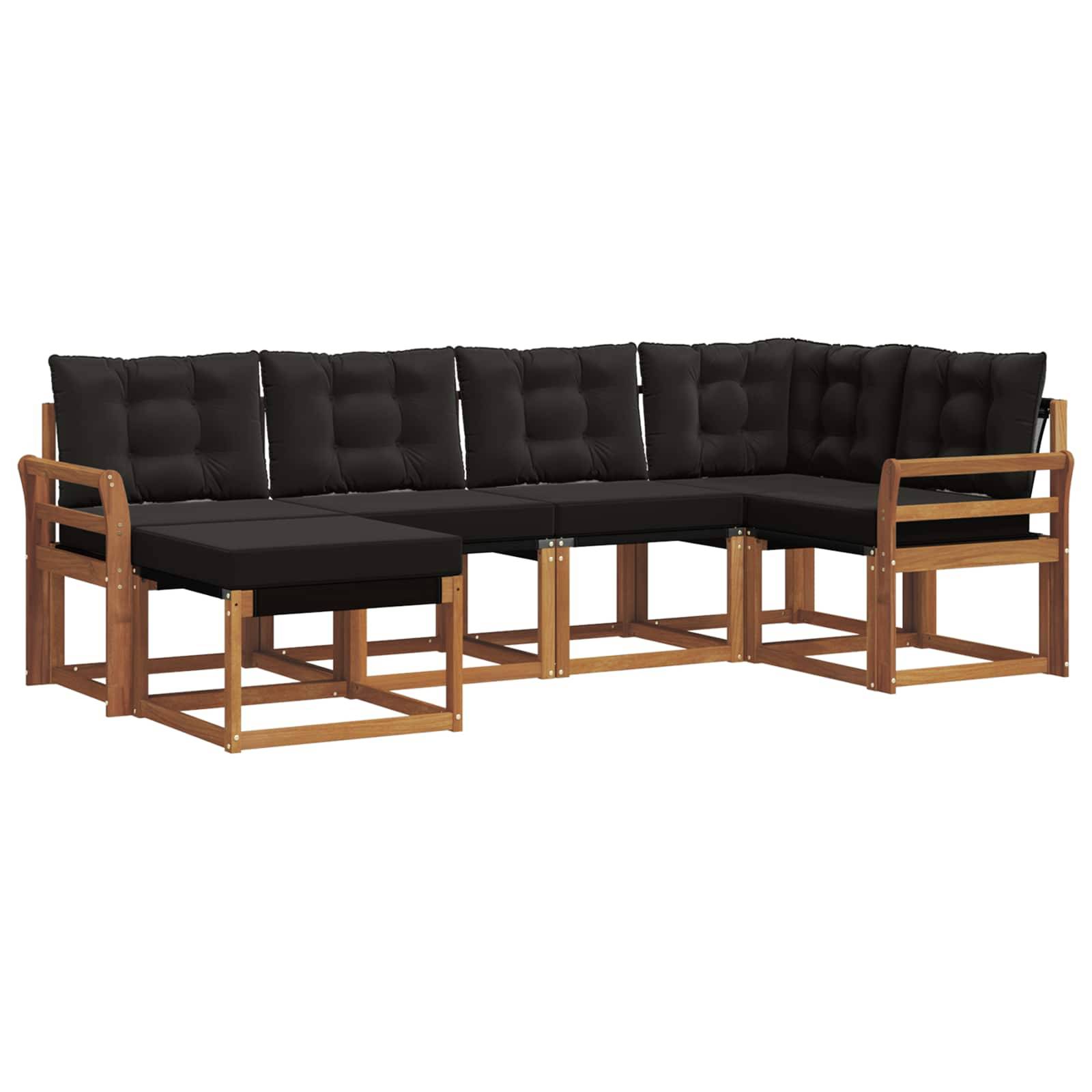 vidaXL Outdoor-Sofagarnitur mit Kissen 6 pcs Natürlich und Schwarz