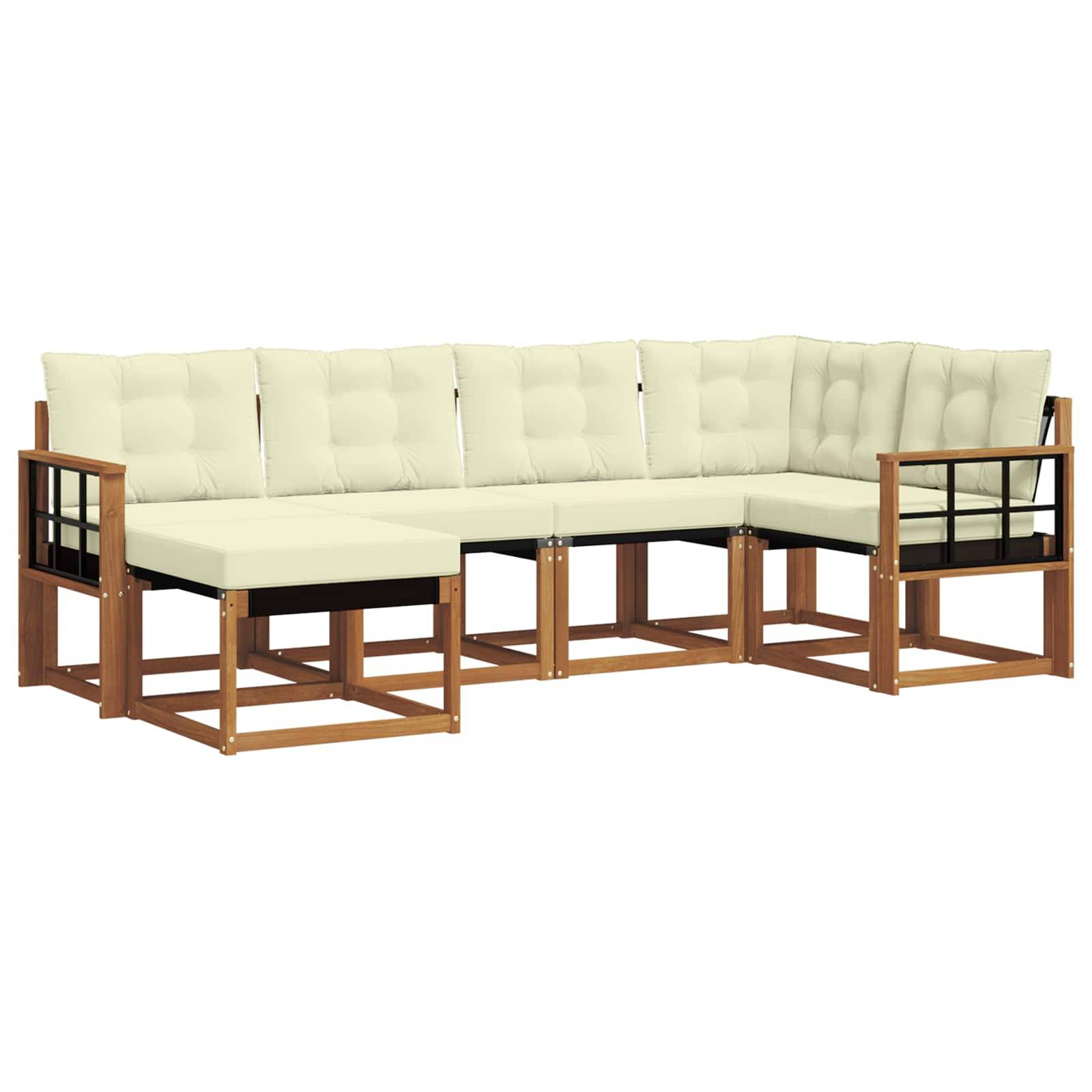 vidaXL Outdoor-Sofagarnitur mit Kissen 6 pcs Natur und Creme