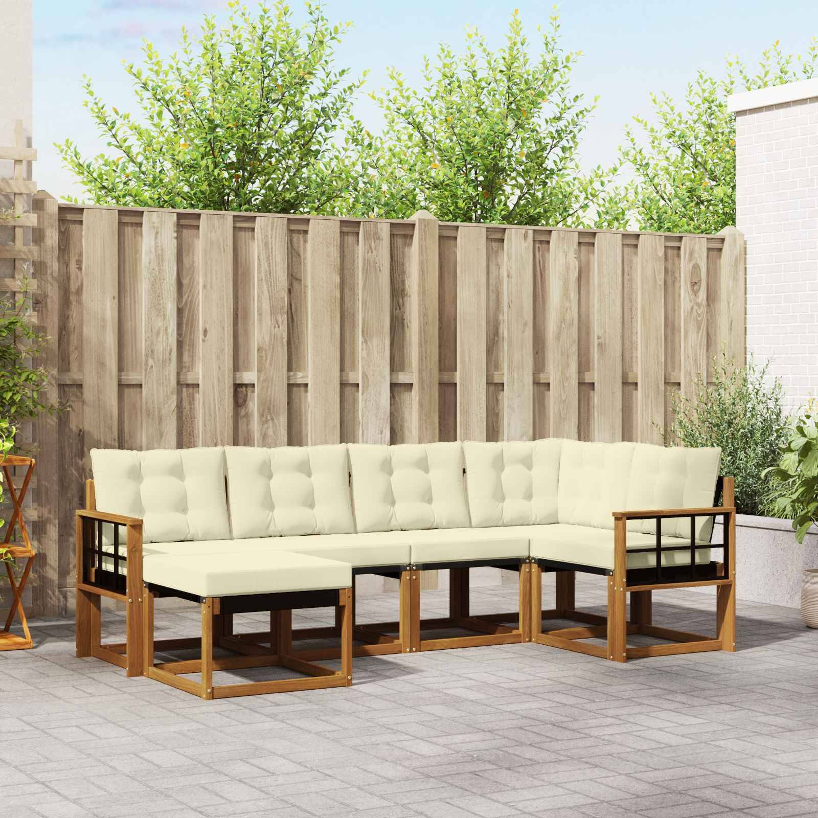 vidaXL Outdoor-Sofagarnitur mit Kissen 6 pcs Natur und Creme