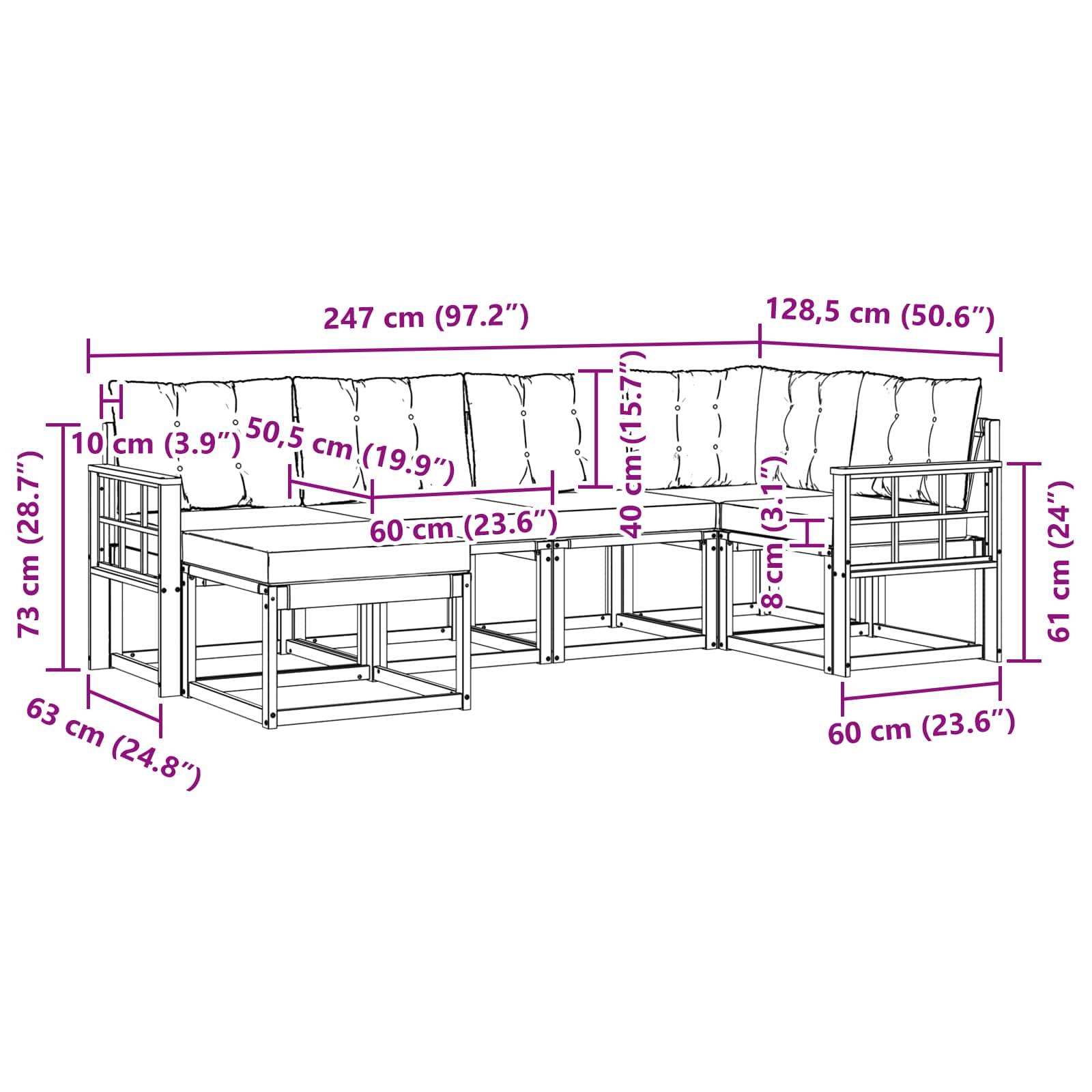 vidaXL Outdoor-Sofagarnitur mit Kissen 6 pcs Natürlich und Schwarz