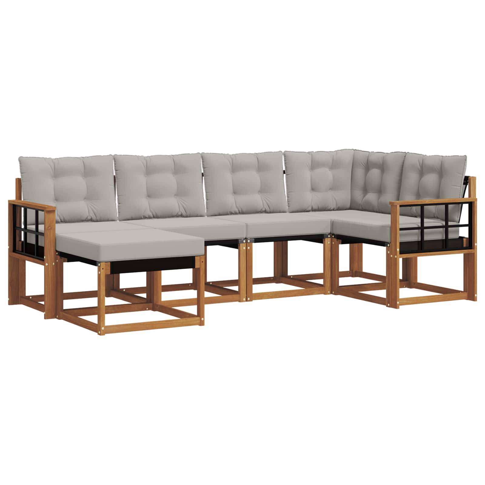 vidaXL Outdoor-Sofagarnitur mit Kissen 6 pcs Natürlich und Hellgrau