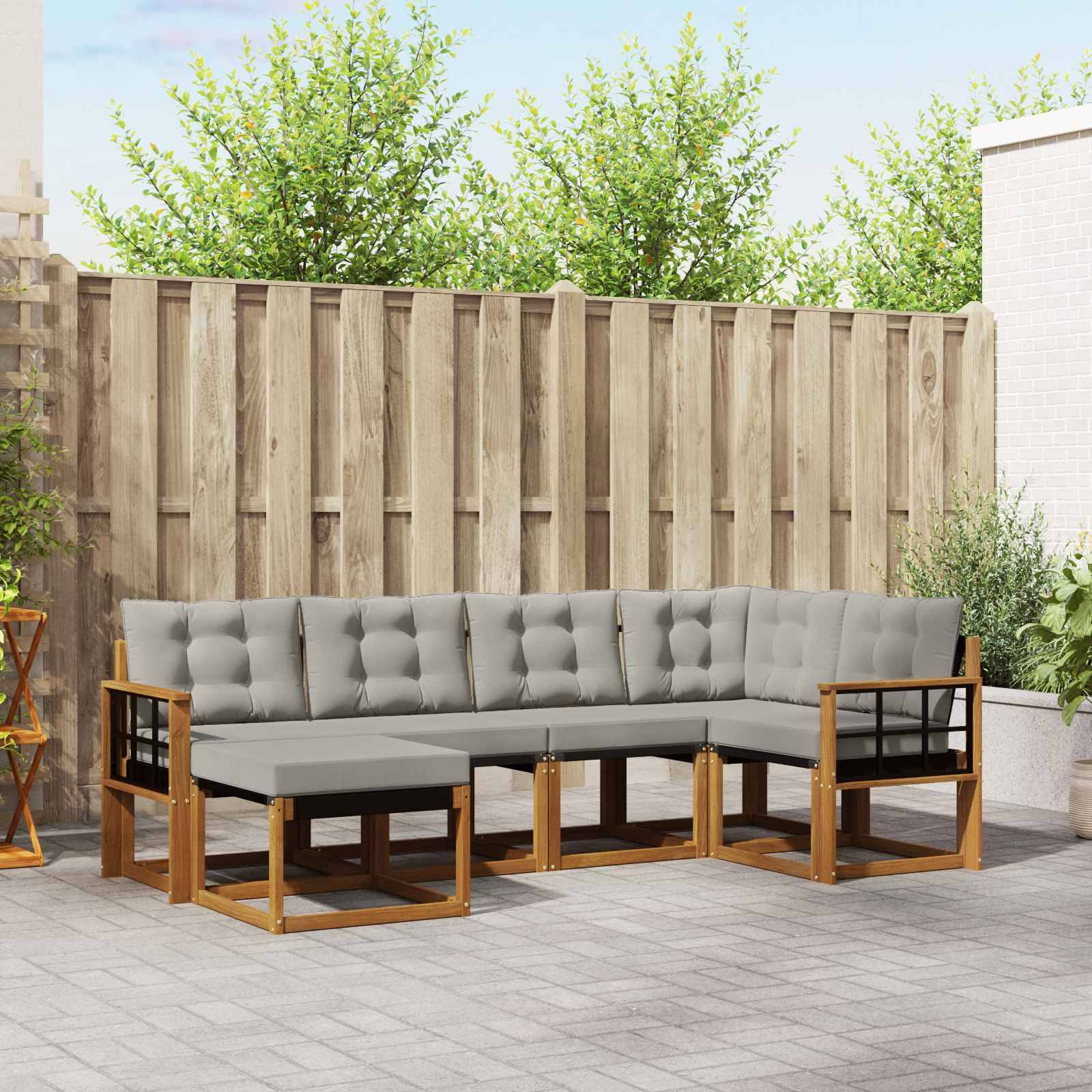 vidaXL Outdoor-Sofagarnitur mit Kissen 6 pcs Natürlich und Hellgrau