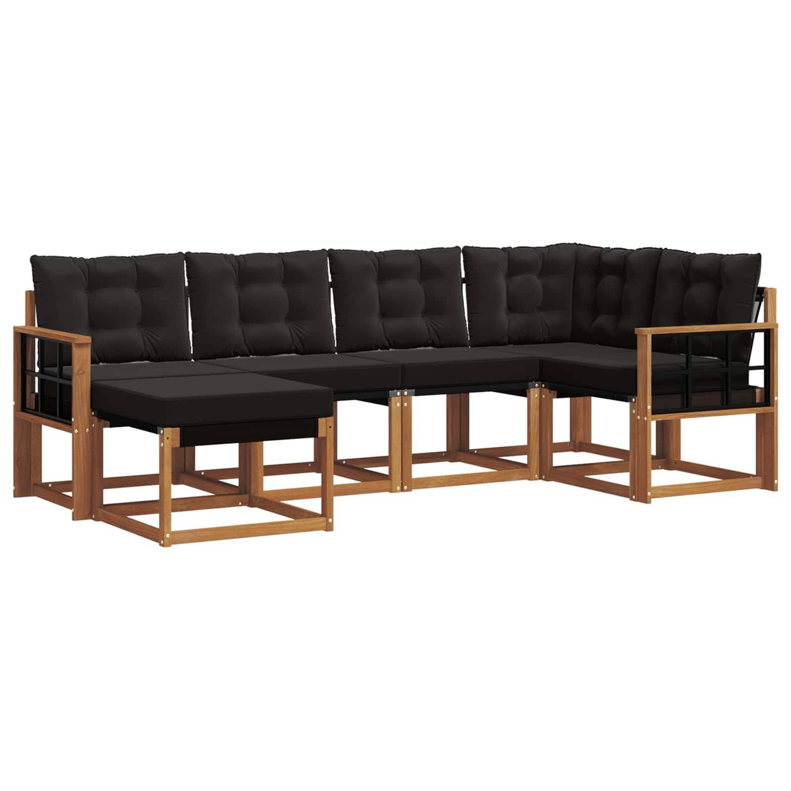 vidaXL Outdoor-Sofagarnitur mit Kissen 6 pcs Natürlich und Schwarz