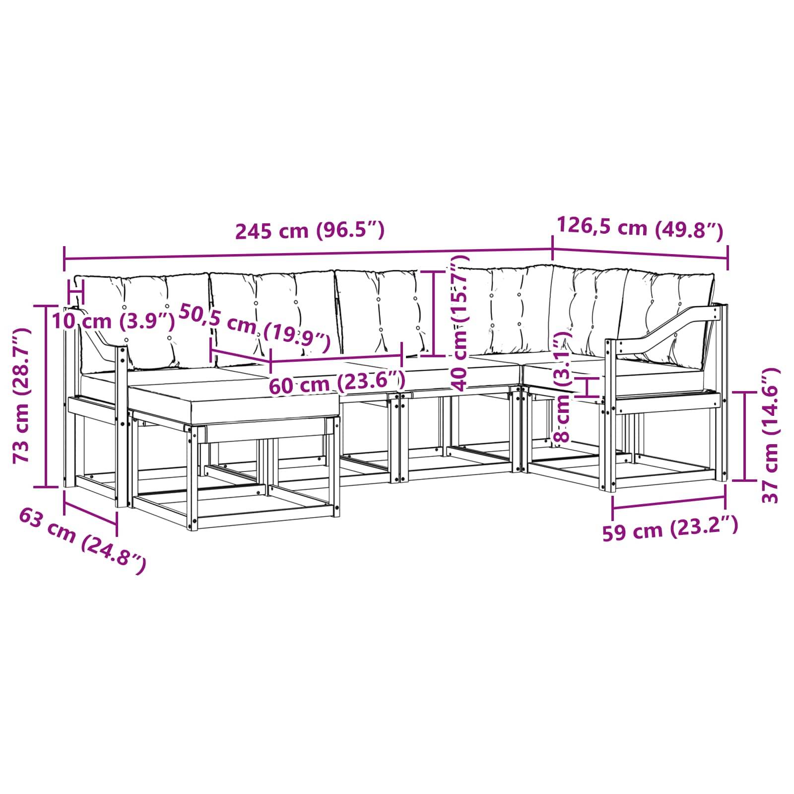 vidaXL Outdoor-Sofagarnitur mit Kissen 6 pcs Weiß und Creme