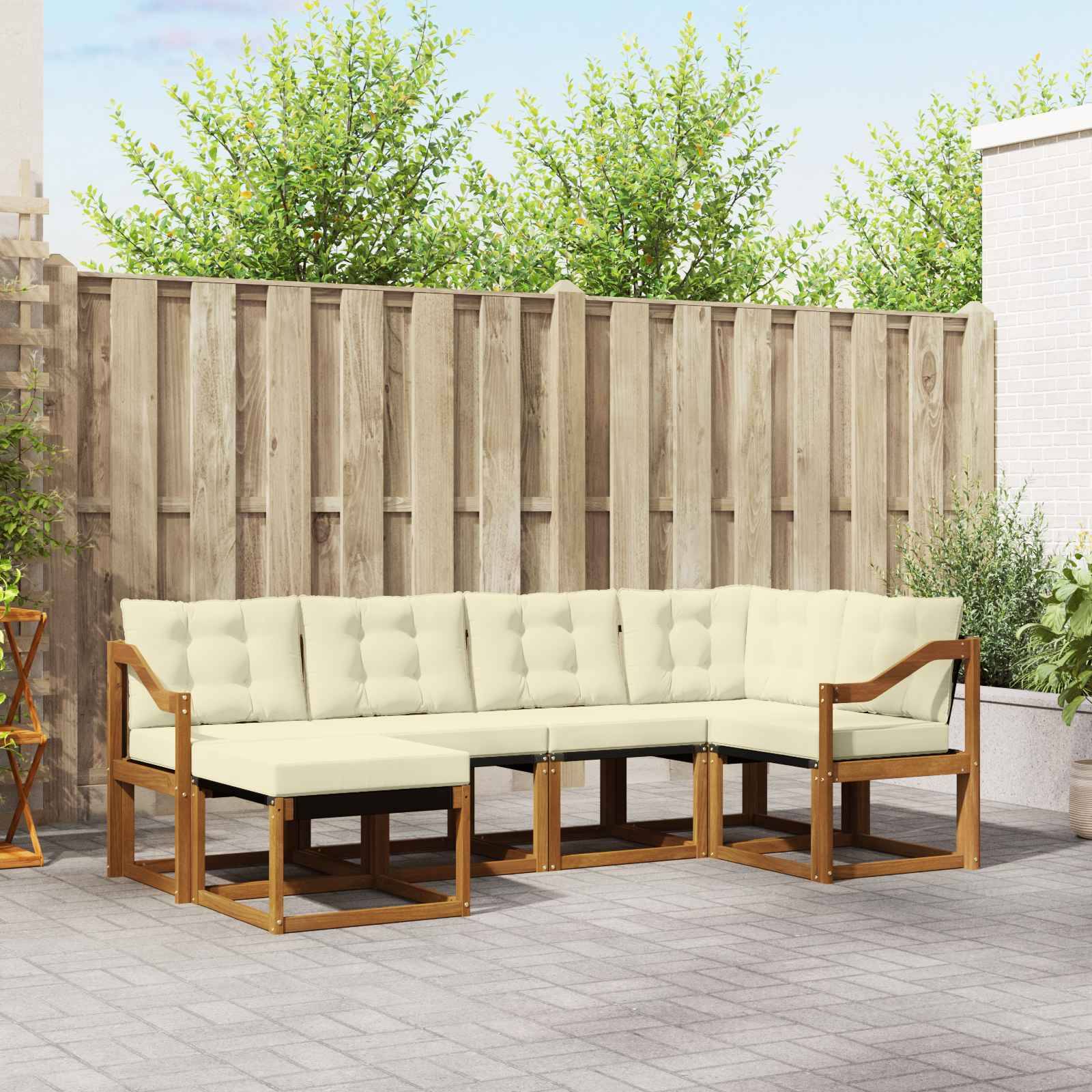 vidaXL Outdoor-Sofagarnitur mit Kissen 6 pcs Natur und Creme