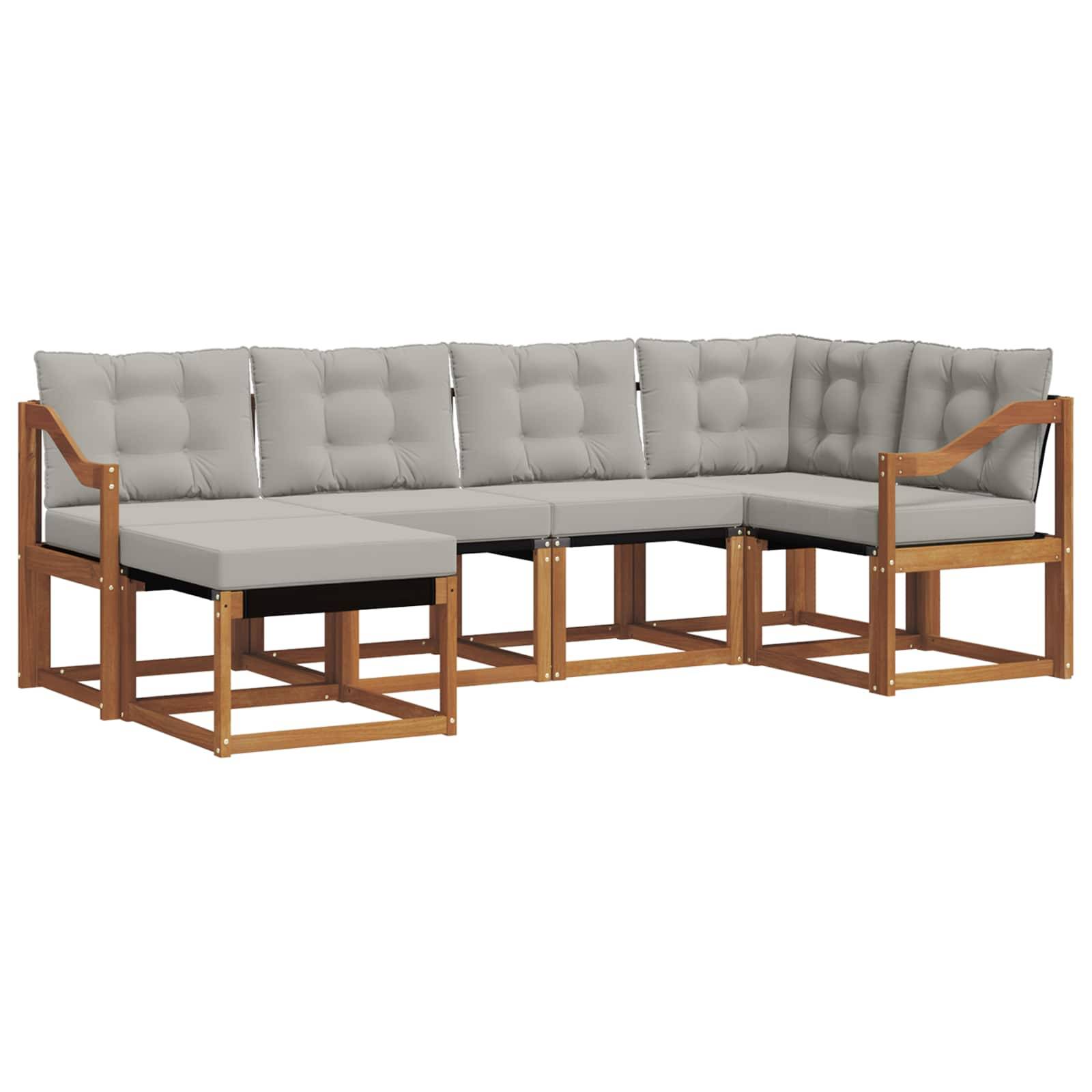 vidaXL Outdoor-Sofagarnitur mit Kissen 6 pcs Natürlich und Hellgrau
