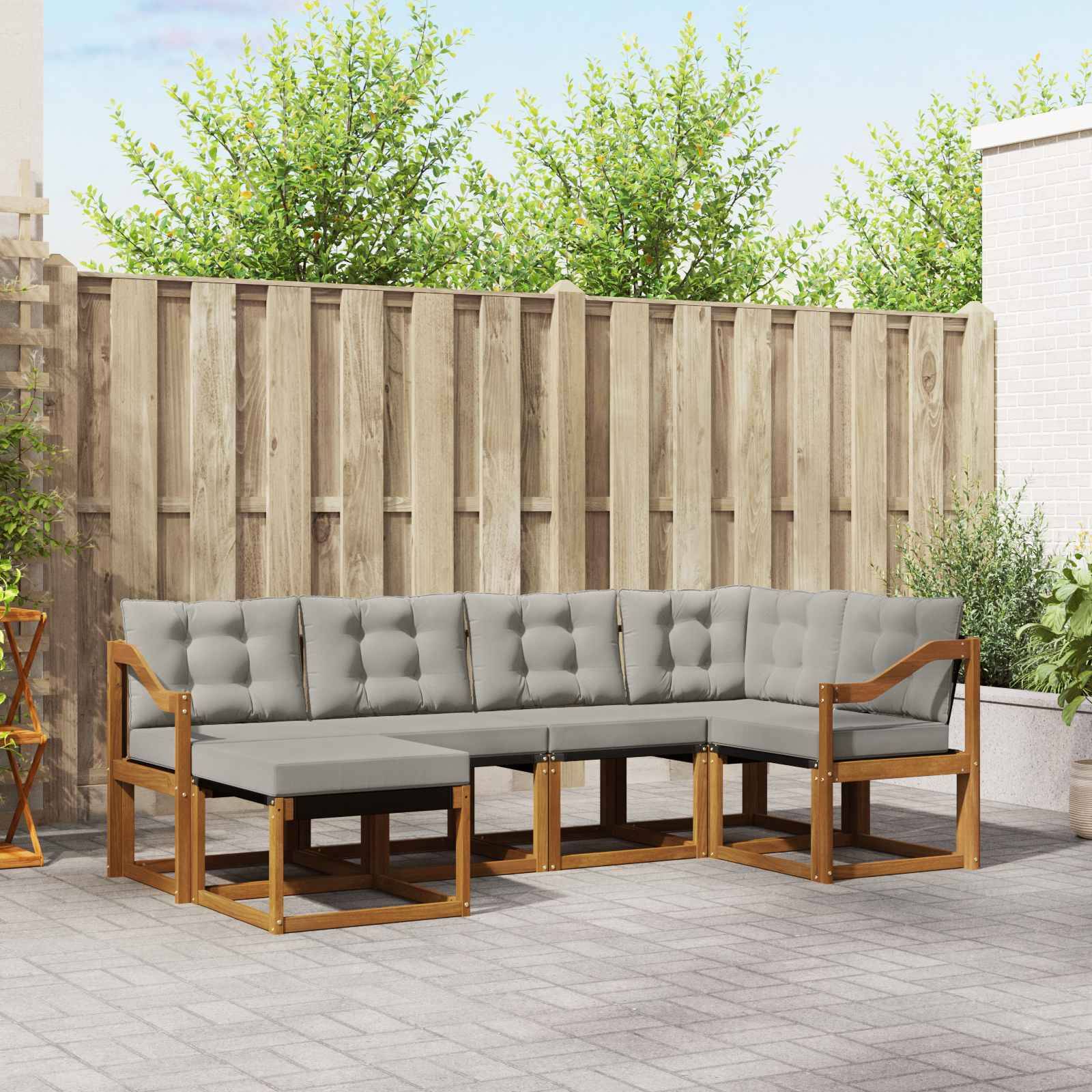 vidaXL Outdoor-Sofagarnitur mit Kissen 6 pcs Natürlich und Hellgrau