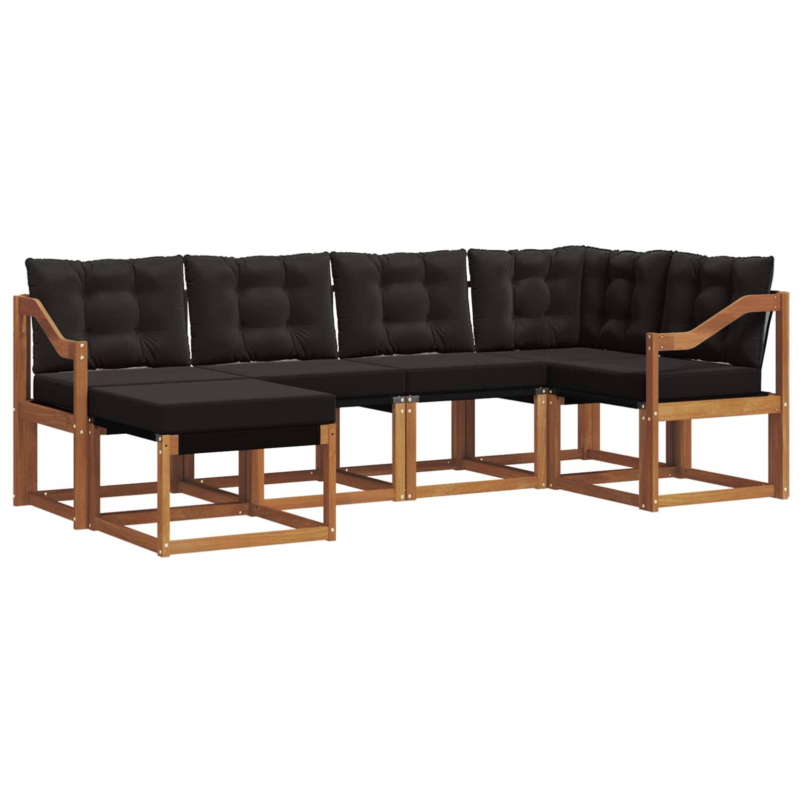 vidaXL Outdoor-Sofagarnitur mit Kissen 6 pcs Natürlich und Schwarz