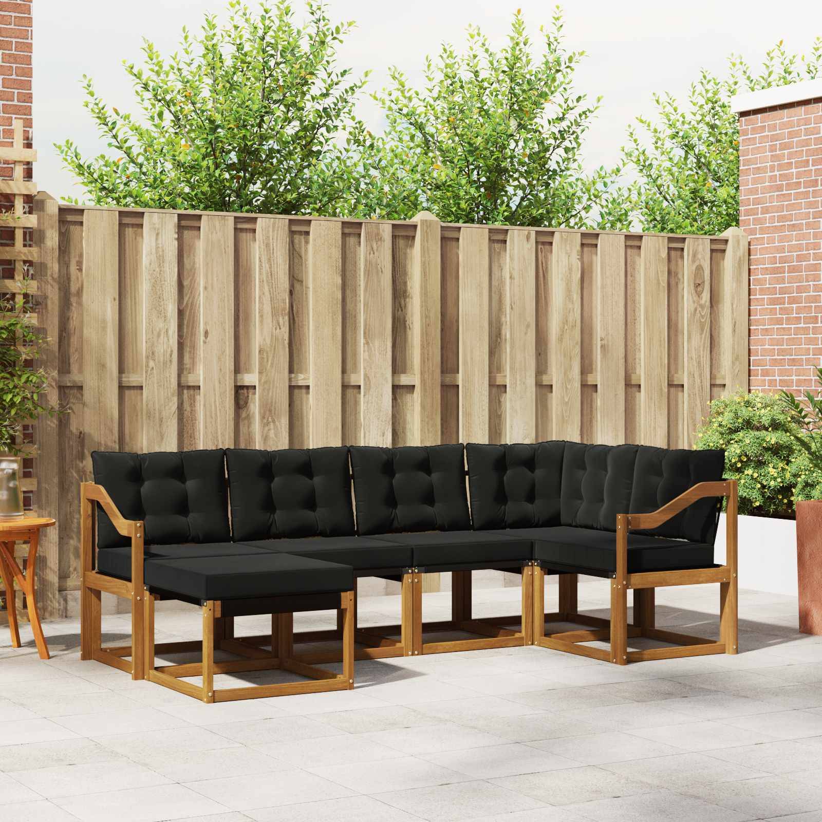 vidaXL Outdoor-Sofagarnitur mit Kissen 6 pcs Natürlich und Schwarz