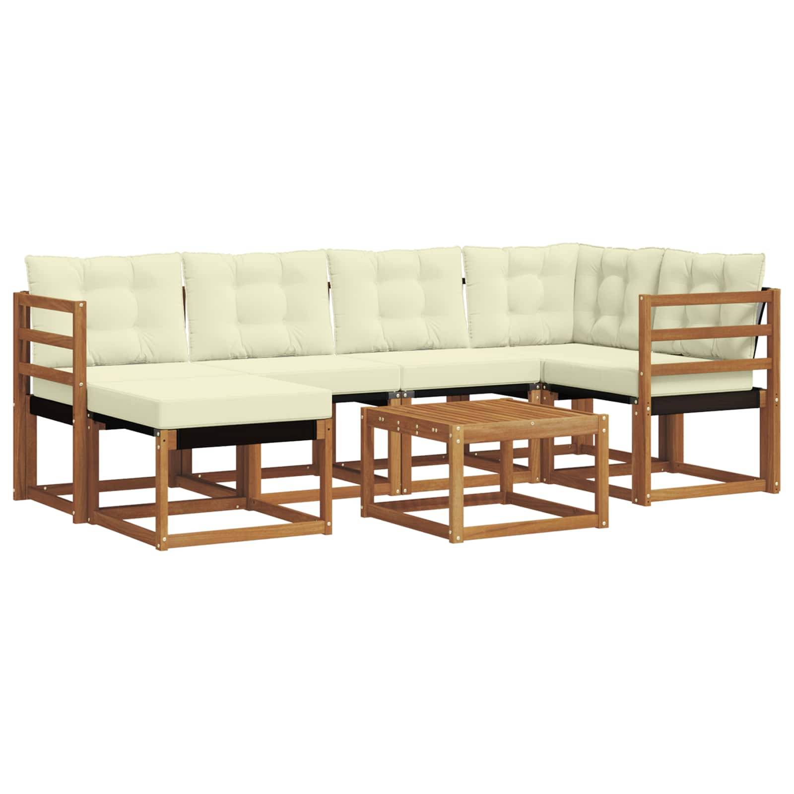 vidaXL Outdoor-Sofagarnitur mit Kissen 7 pcs Natur und Creme