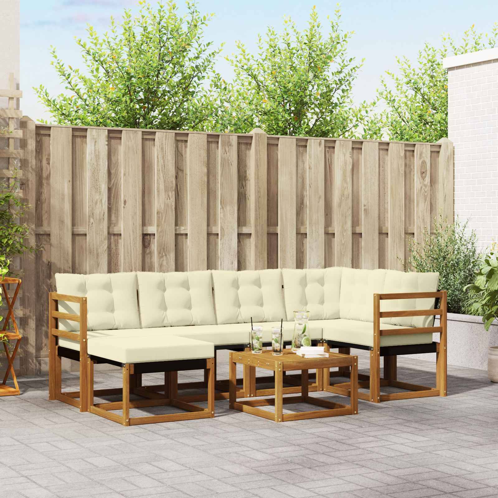 vidaXL Outdoor-Sofagarnitur mit Kissen 7 pcs Natur und Creme