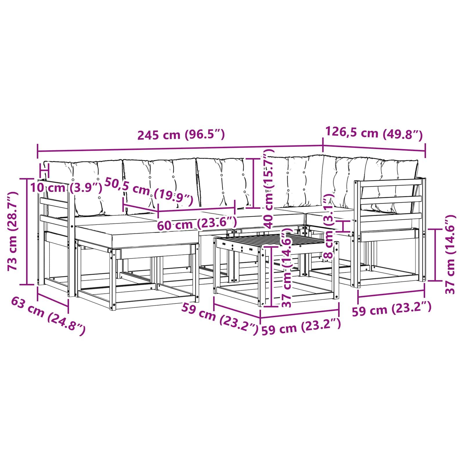 vidaXL Outdoor-Sofagarnitur mit Kissen 7 pcs Weiß und Creme