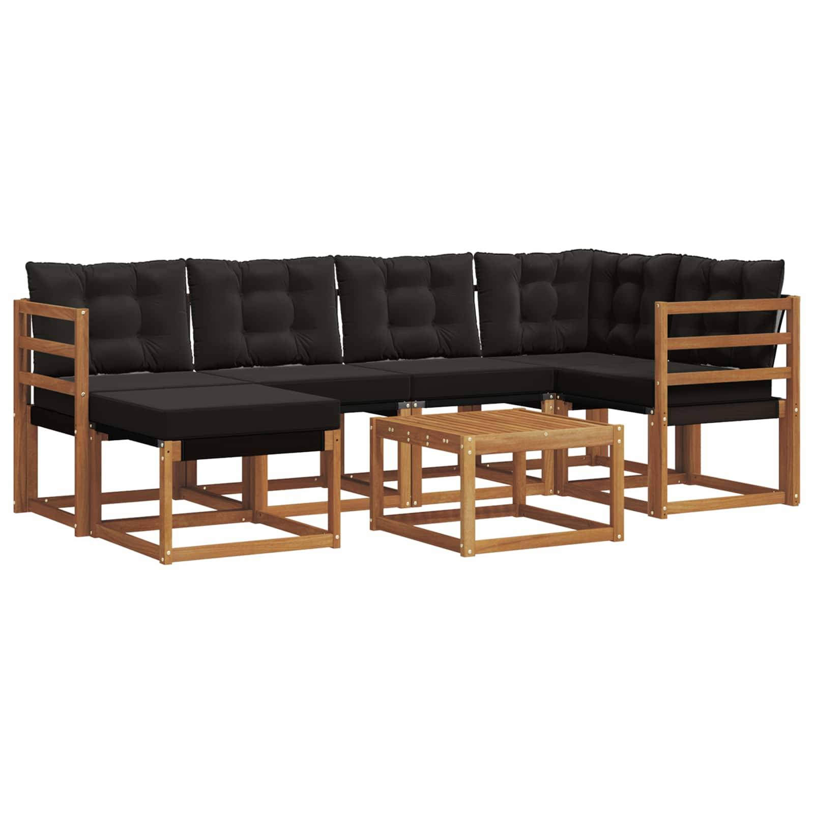 vidaXL Outdoor-Sofagarnitur mit Kissen 7 pcs Natürlich und Schwarz