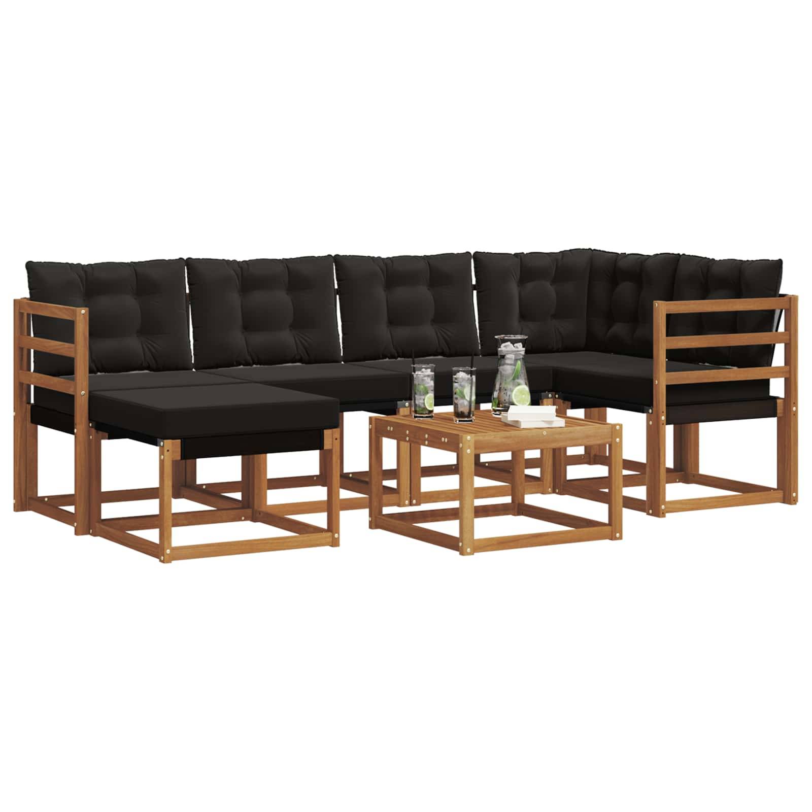 vidaXL Outdoor-Sofagarnitur mit Kissen 7 pcs Natürlich und Schwarz
