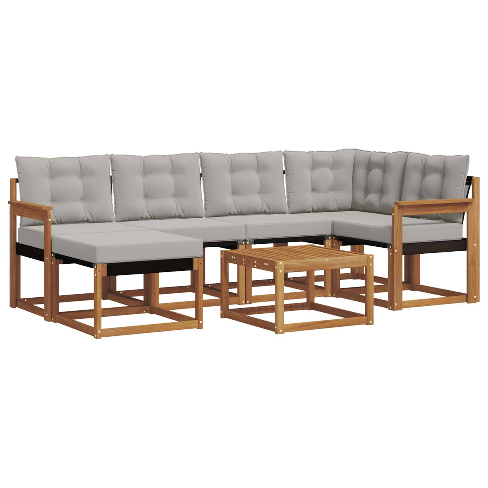 vidaXL Outdoor-Sofagarnitur mit Kissen 7 pcs Natürlich und Hellgrau