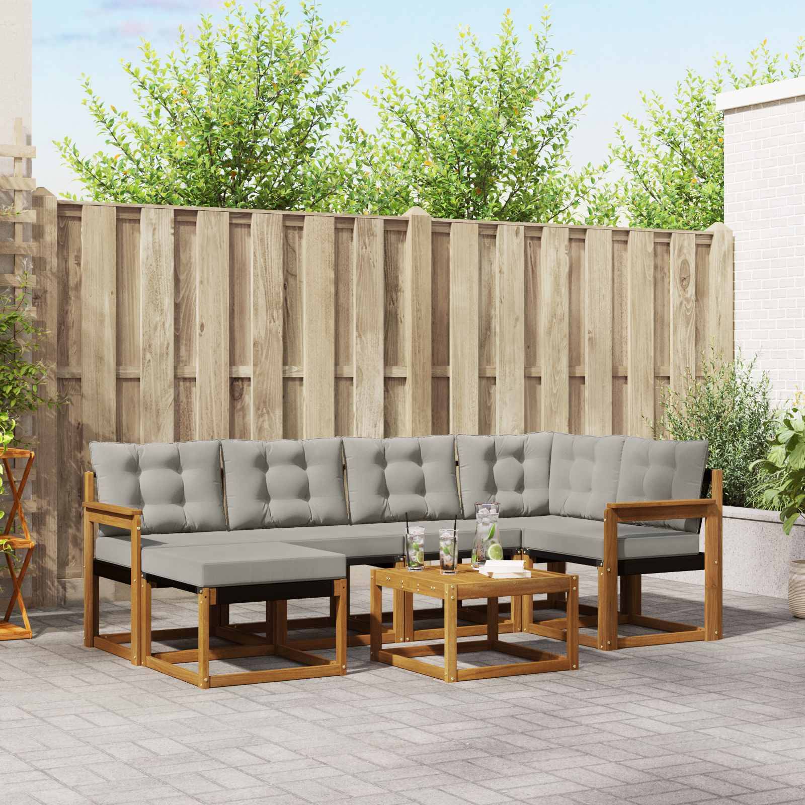 vidaXL Outdoor-Sofagarnitur mit Kissen 7 pcs Natürlich und Hellgrau