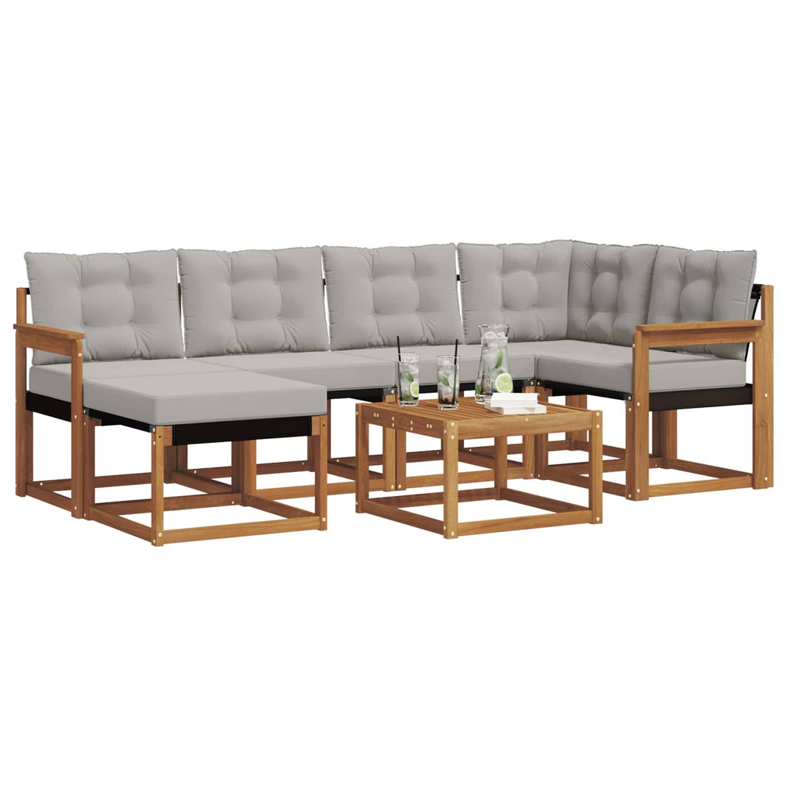 vidaXL Outdoor-Sofagarnitur mit Kissen 7 pcs Natürlich und Hellgrau