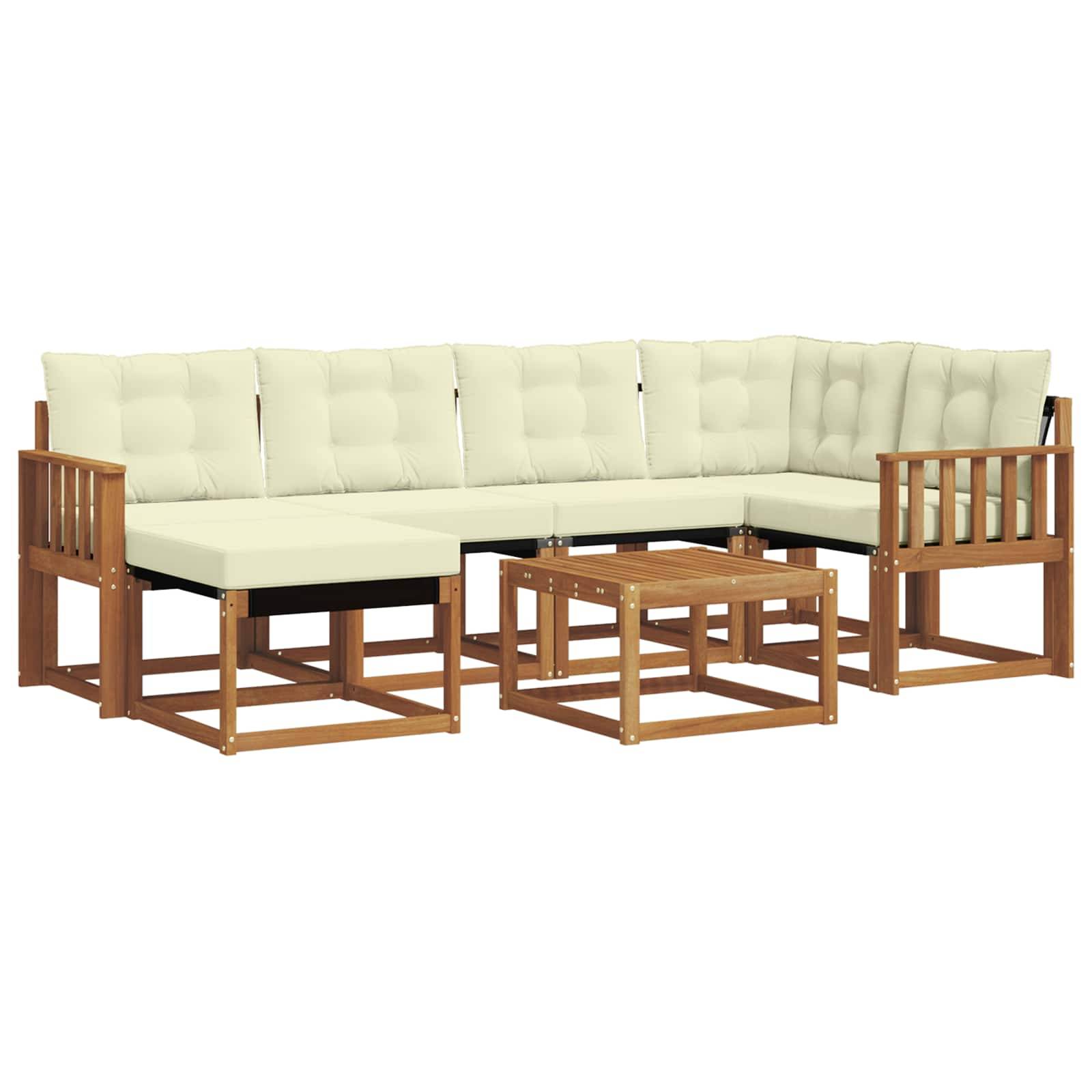 vidaXL Outdoor-Sofagarnitur mit Kissen 7 pcs Natur und Creme
