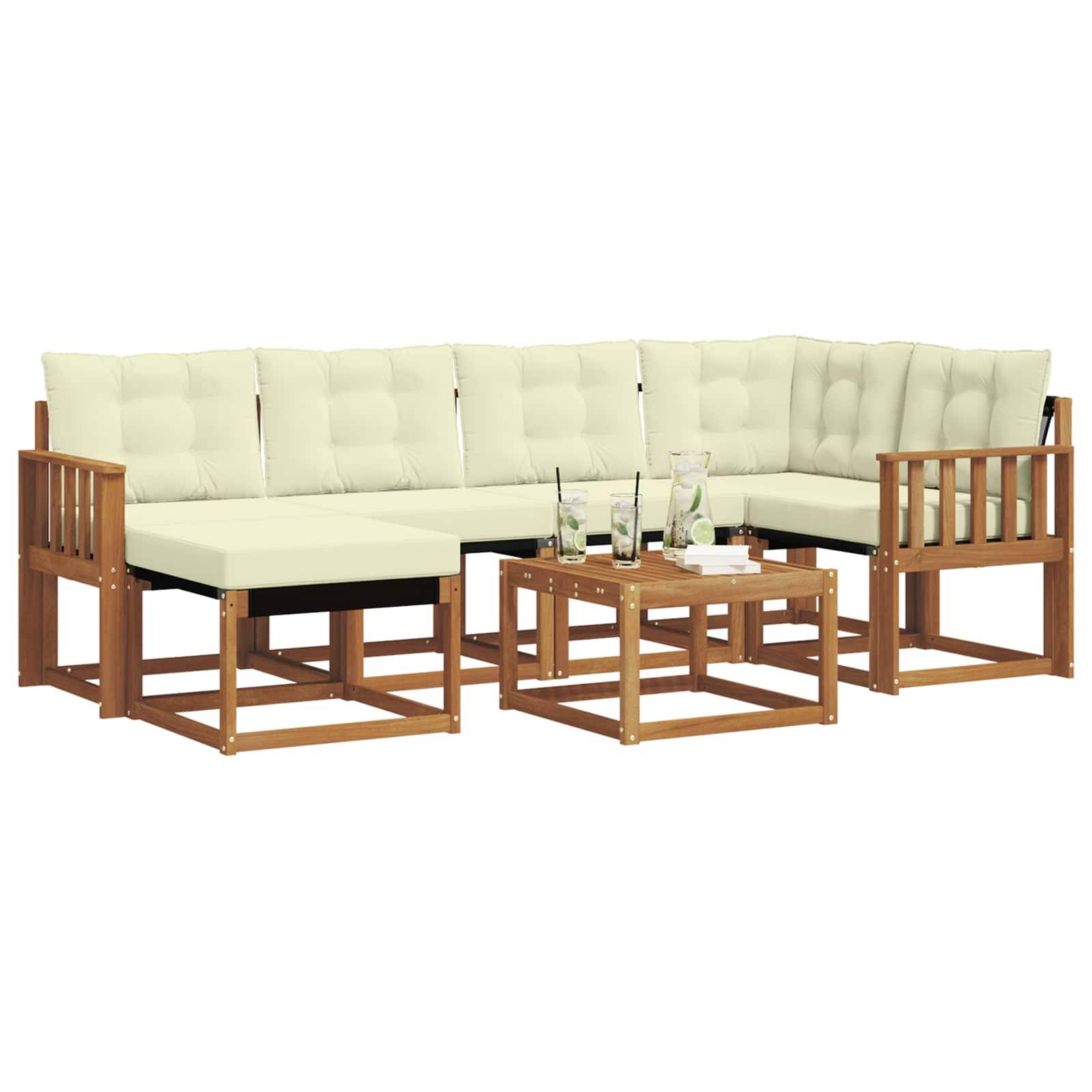 vidaXL Outdoor-Sofagarnitur mit Kissen 7 pcs Natur und Creme