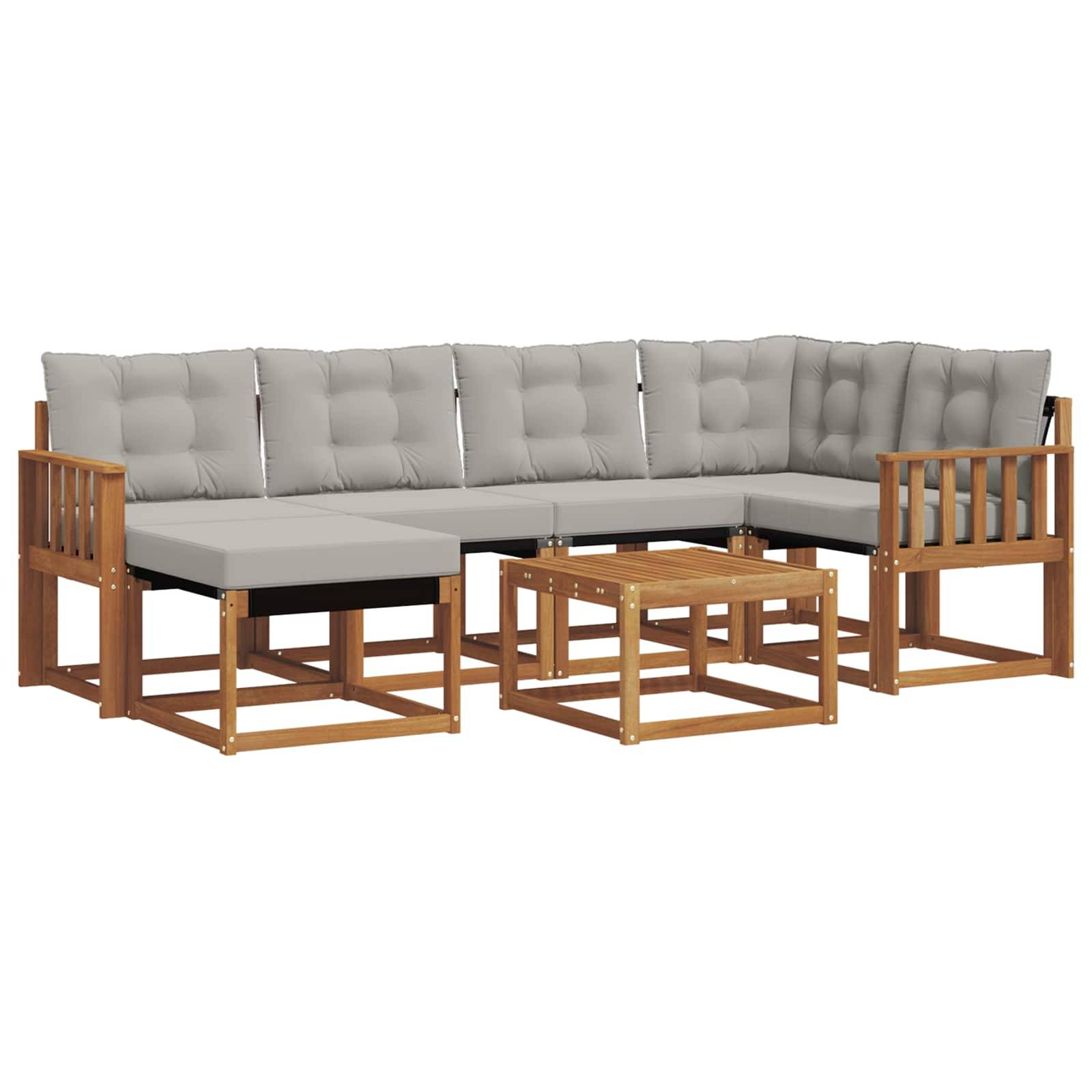 vidaXL Outdoor-Sofagarnitur mit Kissen 7 pcs Natürlich und Hellgrau