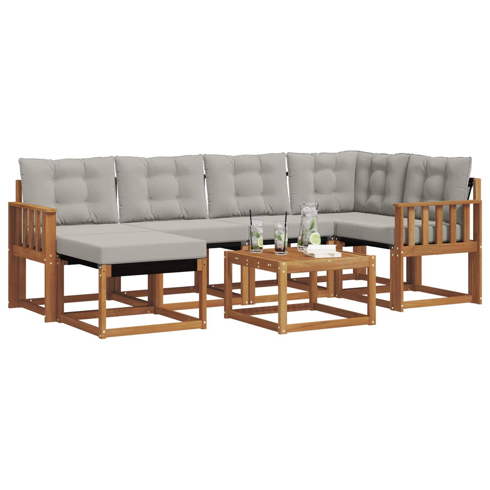 vidaXL Outdoor-Sofagarnitur mit Kissen 7 pcs Natürlich und Hellgrau