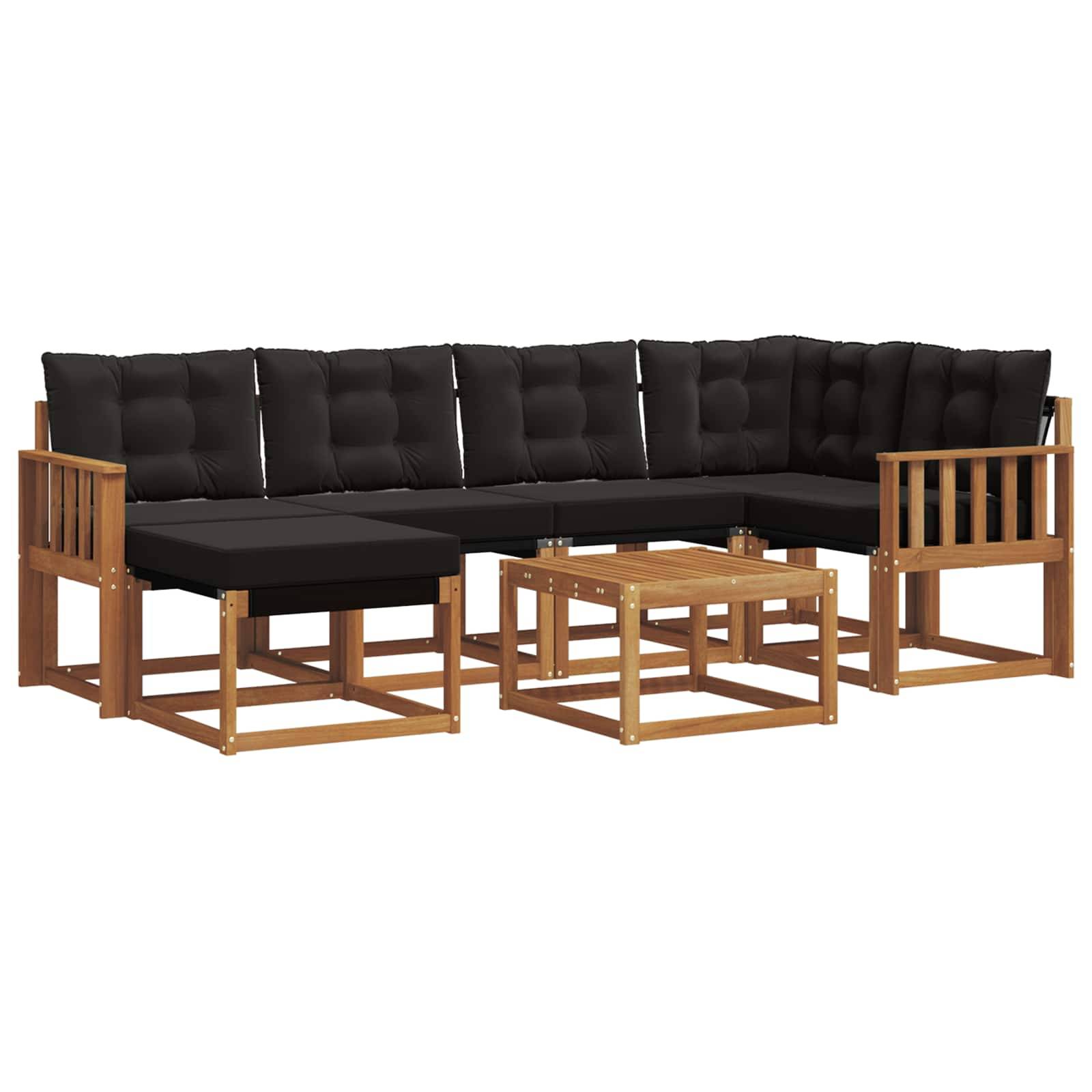 vidaXL Outdoor-Sofagarnitur mit Kissen 7 pcs Natürlich und Schwarz