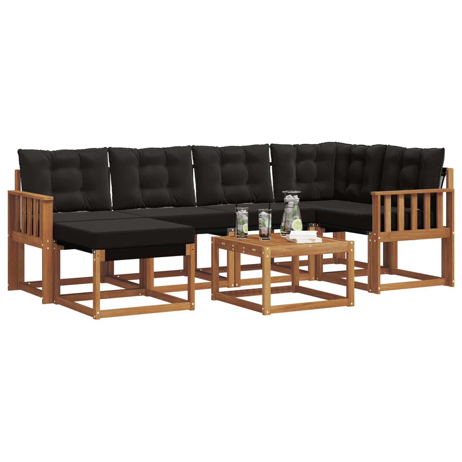 vidaXL Outdoor-Sofagarnitur mit Kissen 7 pcs Natürlich und Schwarz