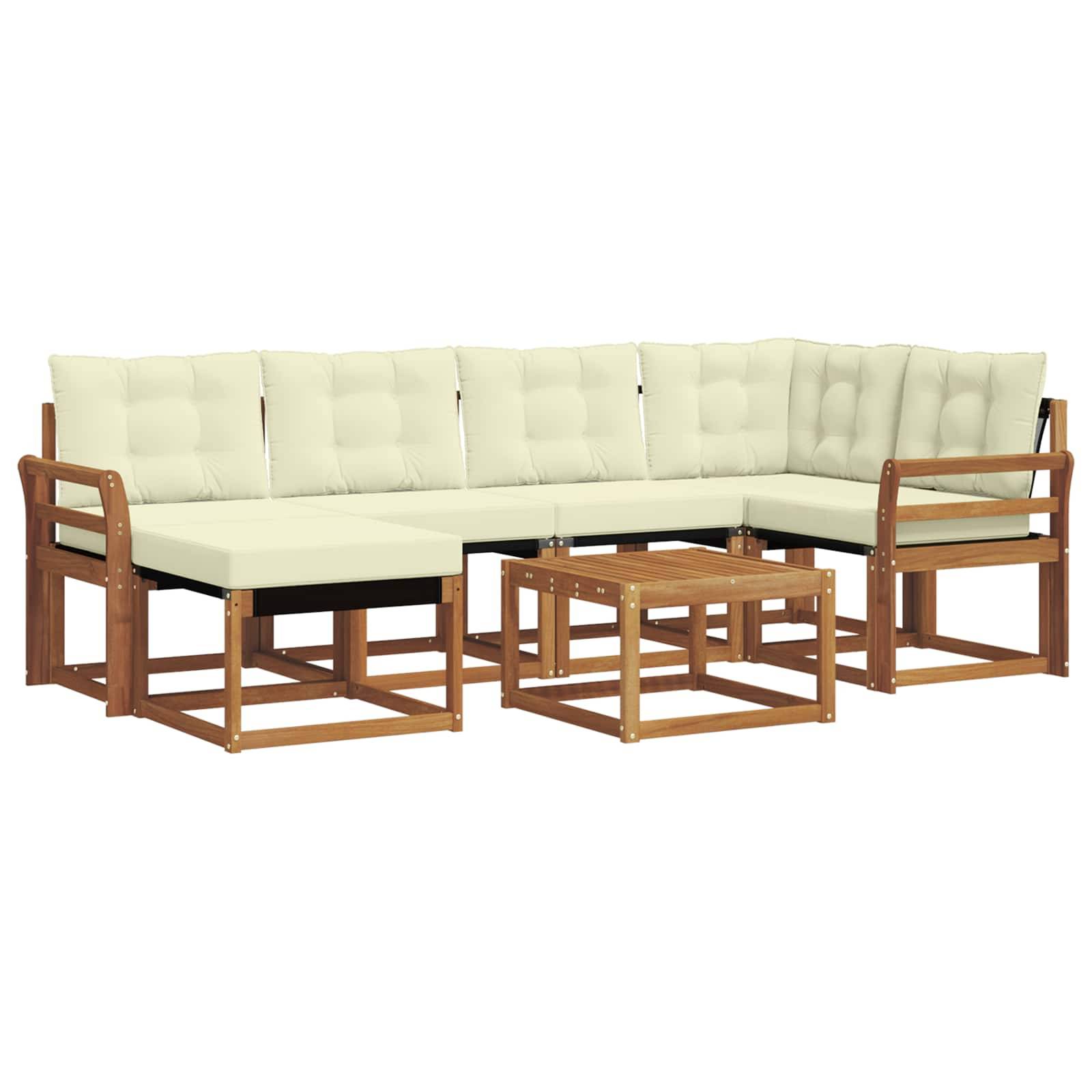 vidaXL Outdoor-Sofagarnitur mit Kissen 7 pcs Natur und Creme
