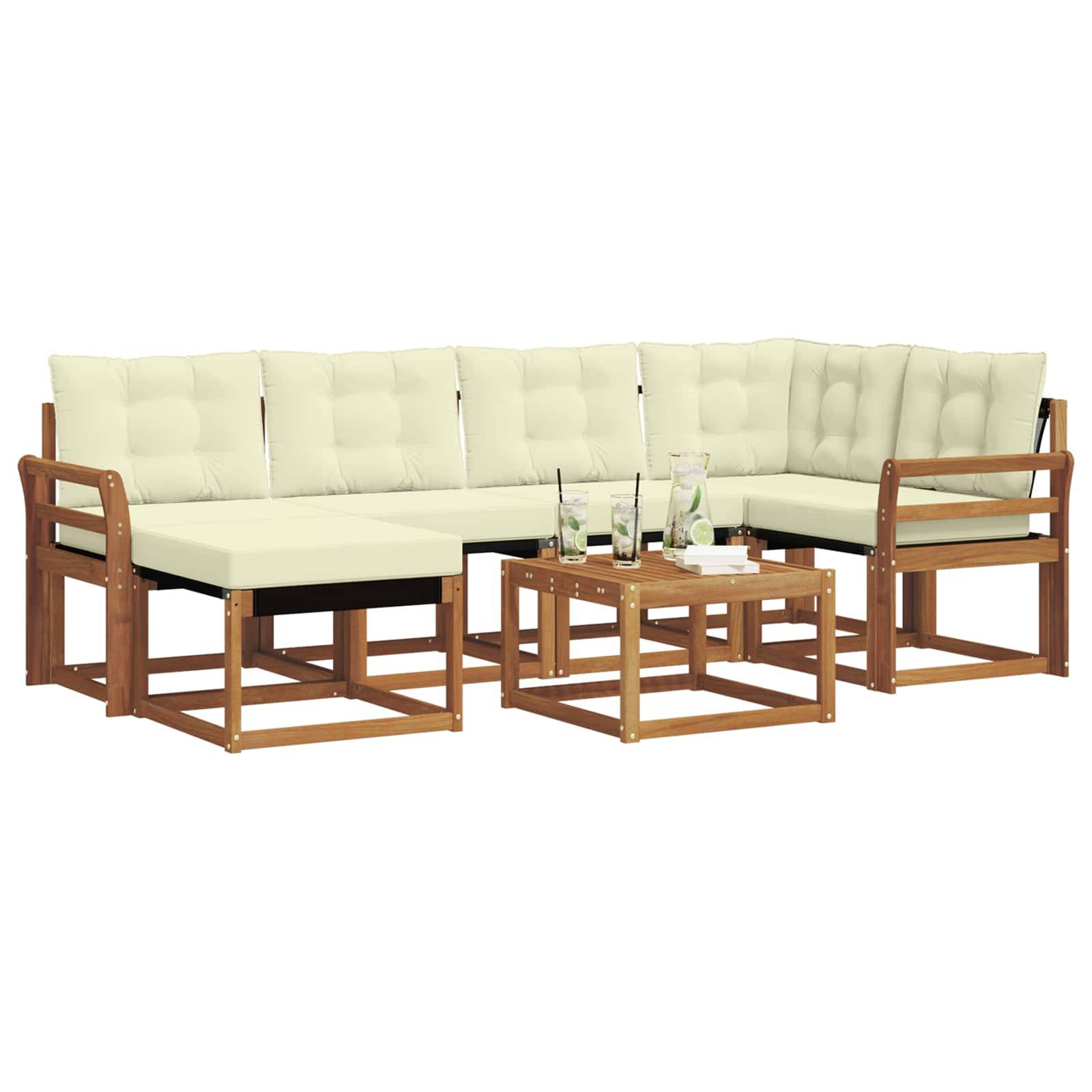 vidaXL Outdoor-Sofagarnitur mit Kissen 7 pcs Natur und Creme