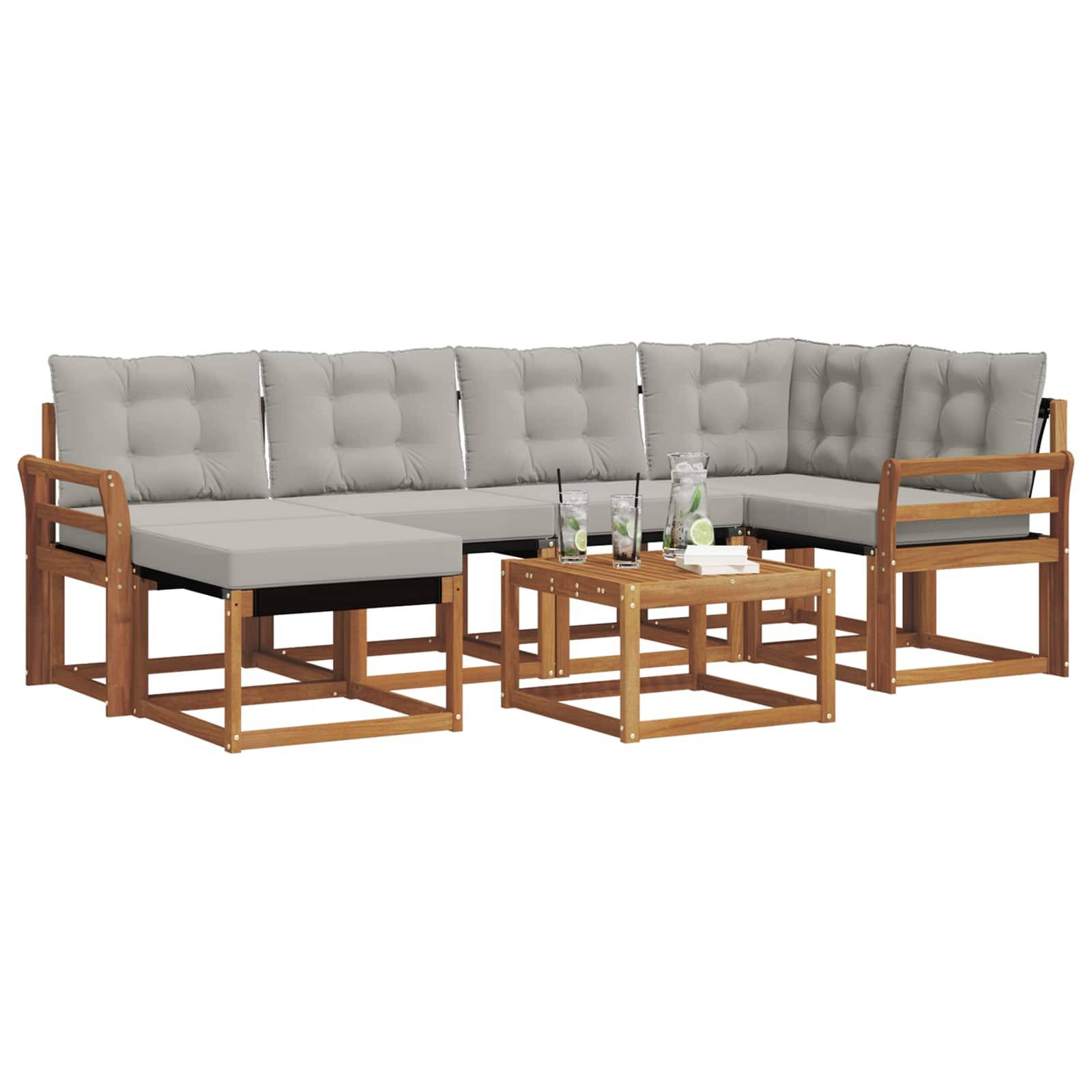 vidaXL Outdoor-Sofagarnitur mit Kissen 7 pcs Natürlich und Hellgrau