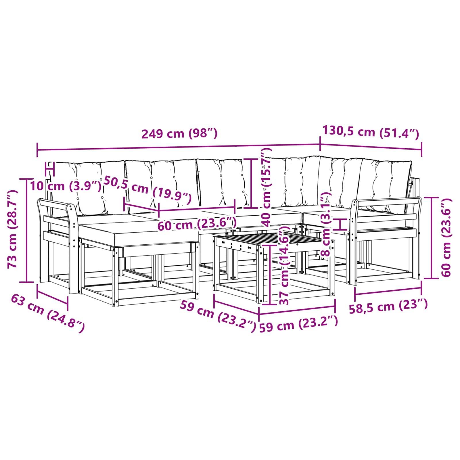 vidaXL Outdoor-Sofagarnitur mit Kissen 7 pcs Weiß und Schwarz