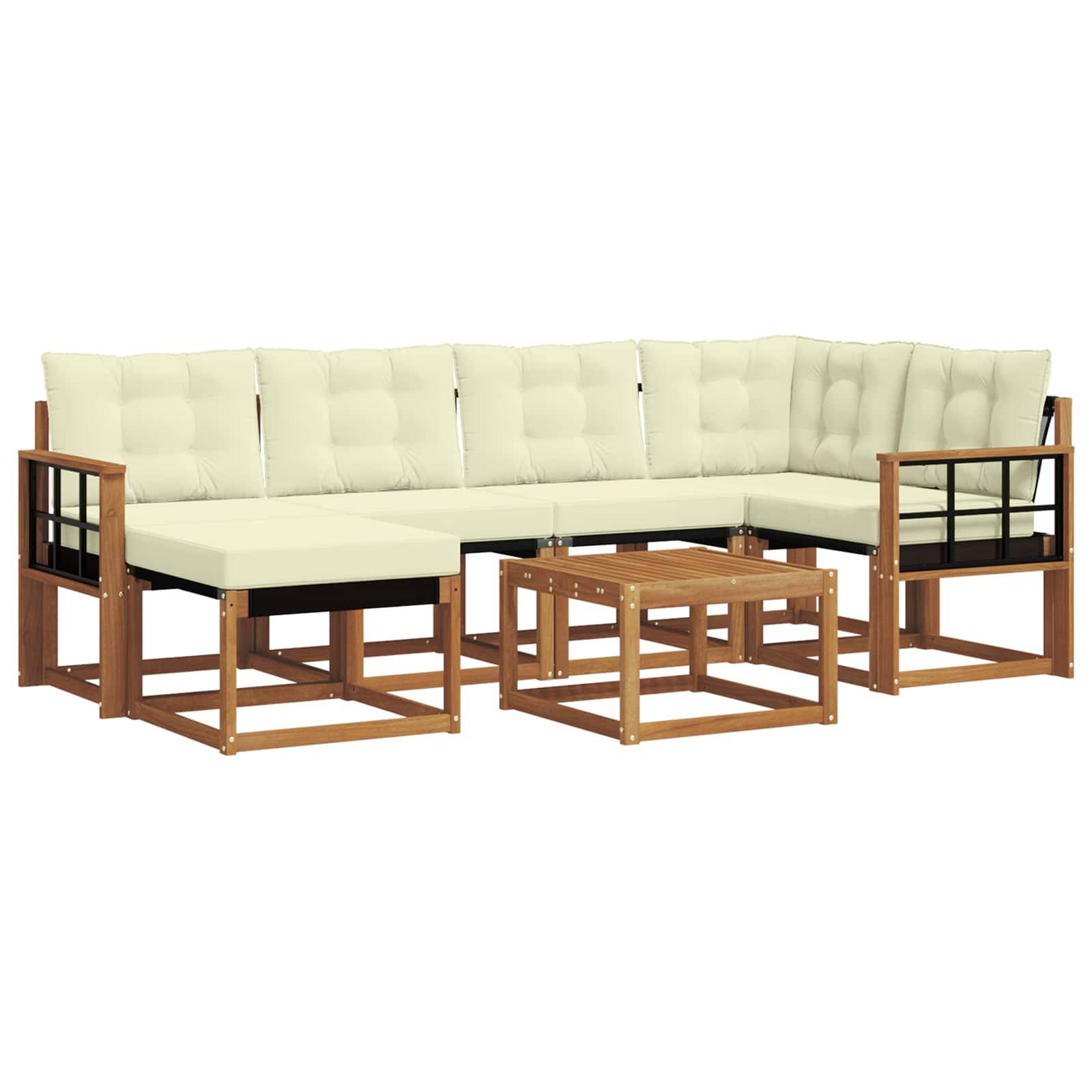 vidaXL Outdoor-Sofagarnitur mit Kissen 7 pcs Natur und Creme