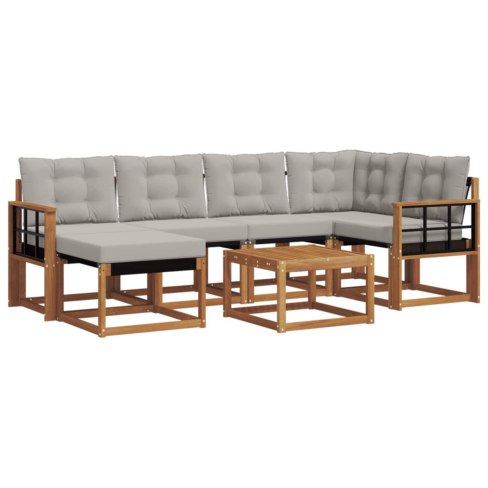 vidaXL Outdoor-Sofagarnitur mit Kissen 7 pcs Natürlich und Hellgrau