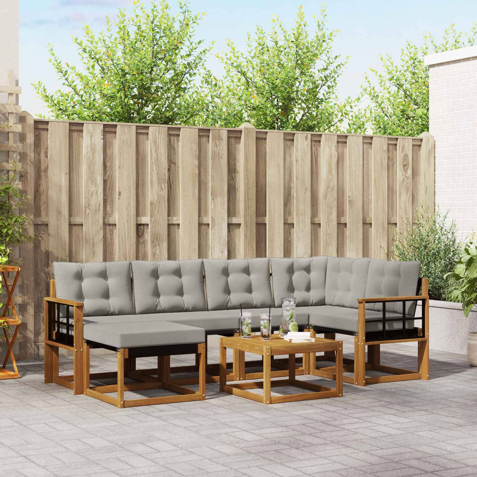 vidaXL Outdoor-Sofagarnitur mit Kissen 7 pcs Natürlich und Hellgrau