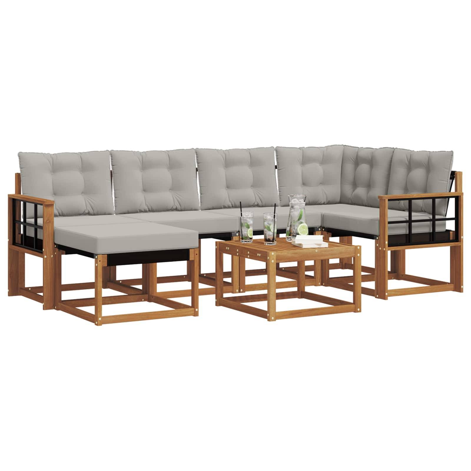 vidaXL Outdoor-Sofagarnitur mit Kissen 7 pcs Natürlich und Hellgrau