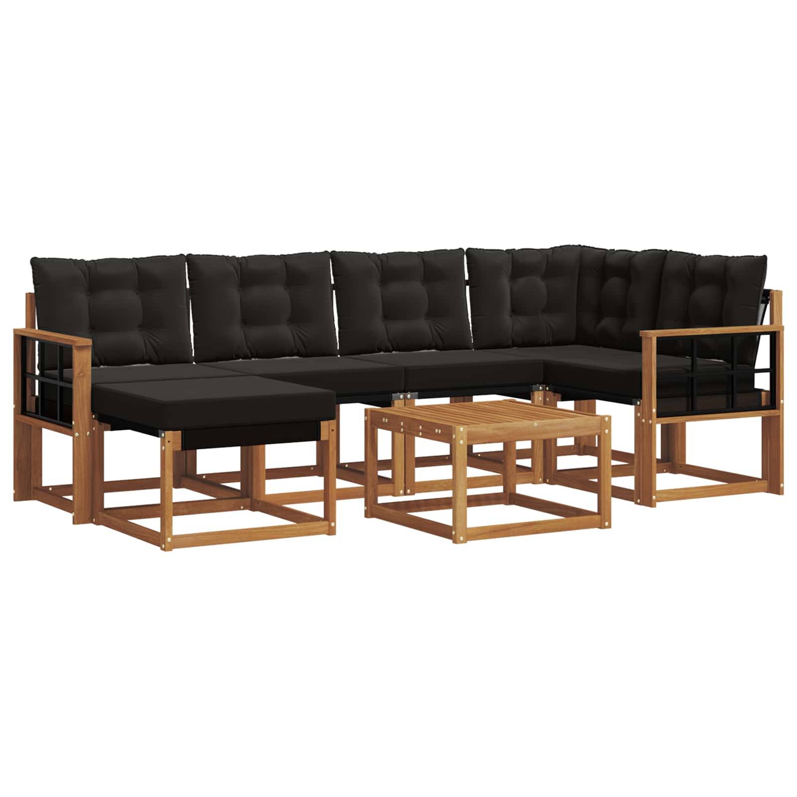 vidaXL Outdoor-Sofagarnitur mit Kissen 7 pcs Natürlich und Schwarz