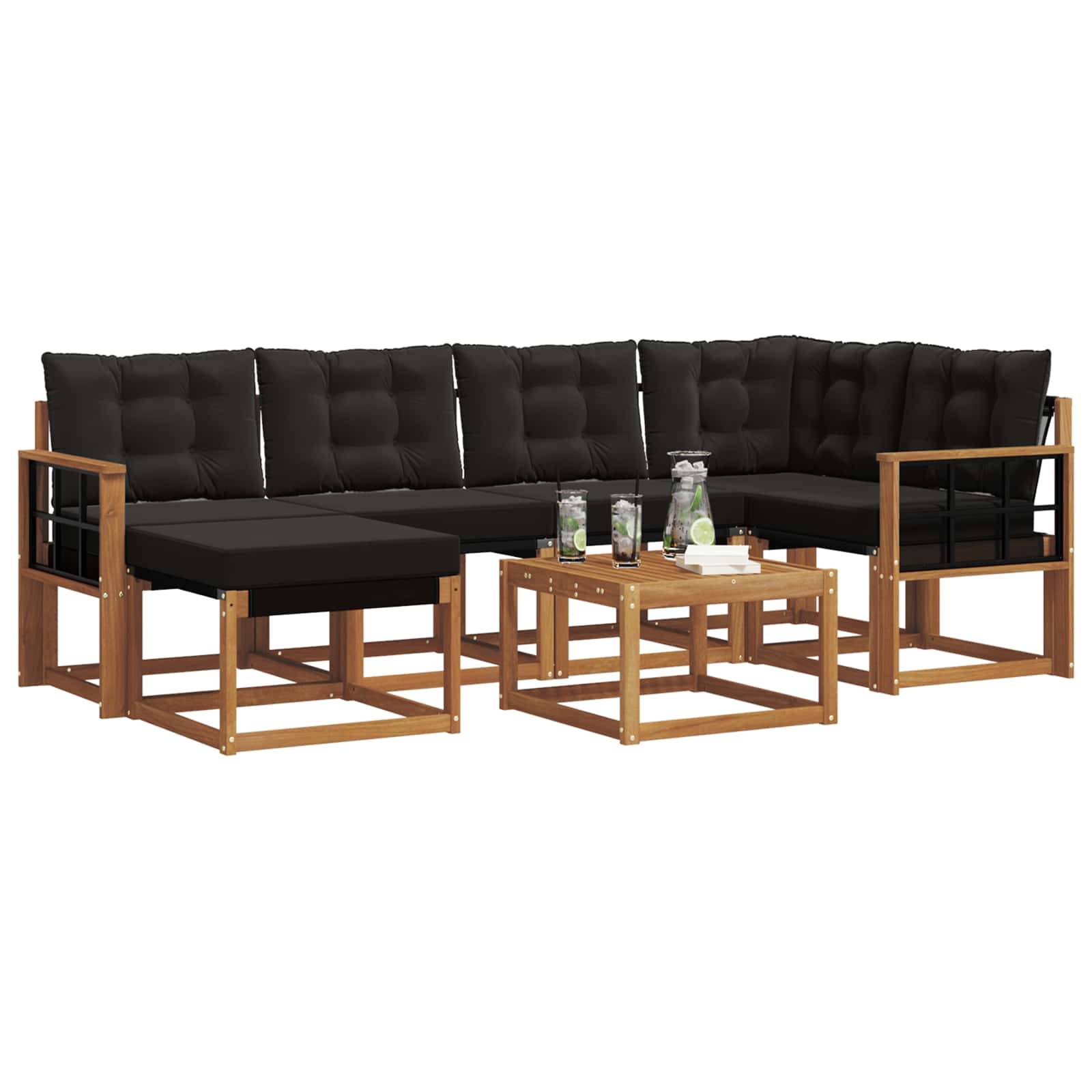 vidaXL Outdoor-Sofagarnitur mit Kissen 7 pcs Natürlich und Schwarz