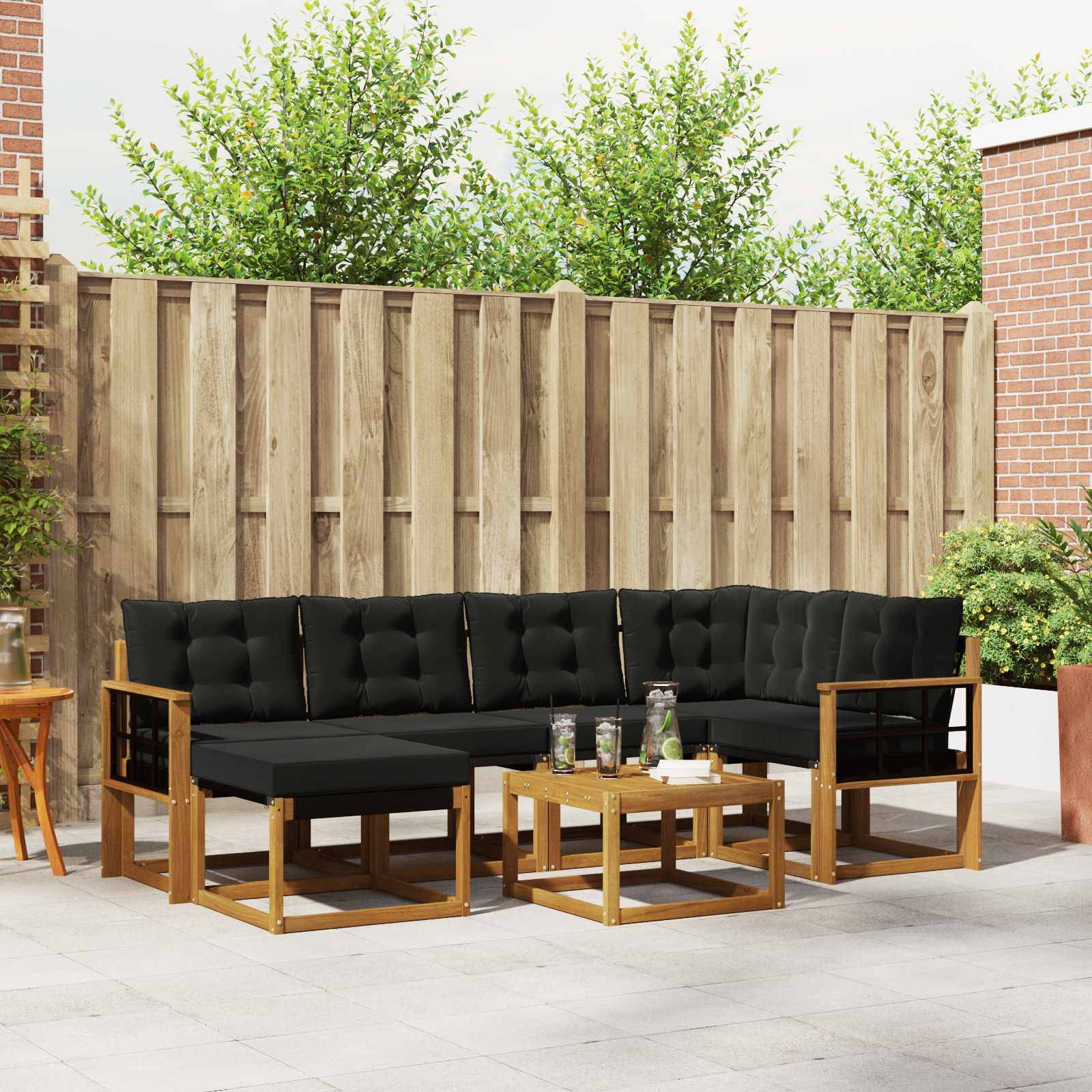 vidaXL Outdoor-Sofagarnitur mit Kissen 7 pcs Natürlich und Schwarz