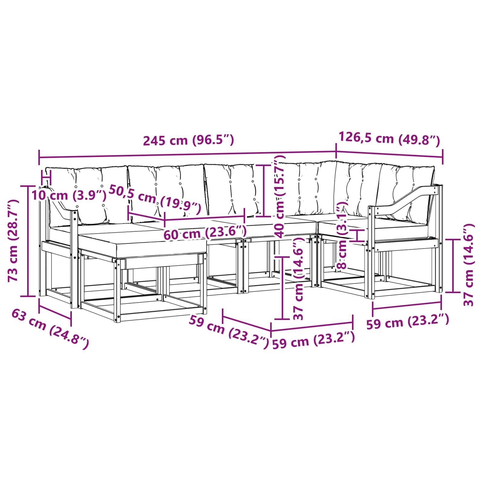 vidaXL Outdoor-Sofagarnitur mit Kissen 7 pcs Weiß und Schwarz