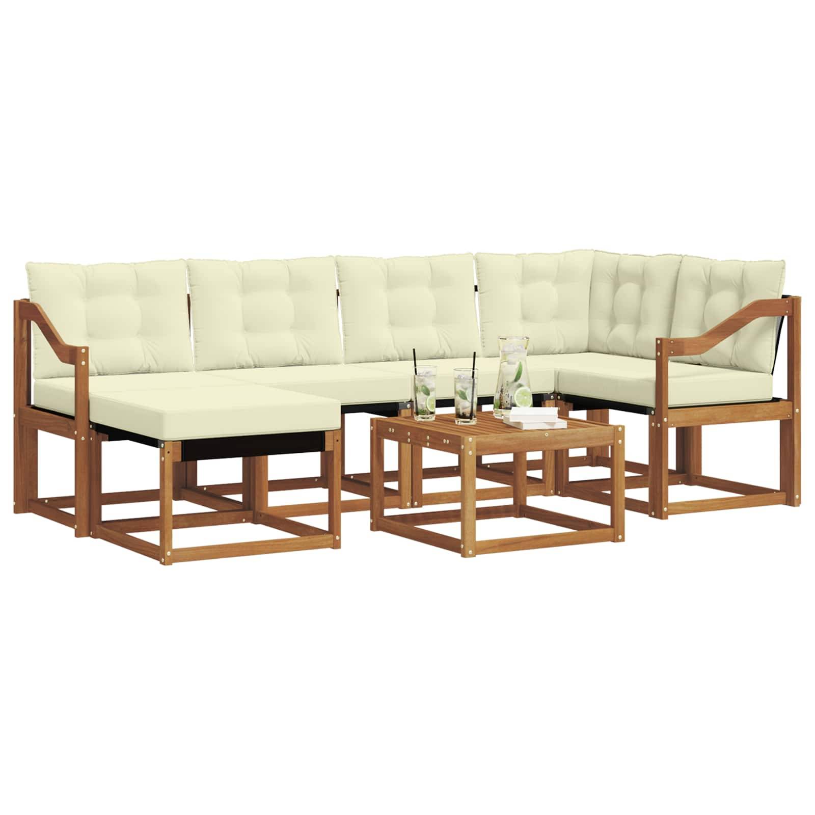 vidaXL Outdoor-Sofagarnitur mit Kissen 7 pcs Natur und Creme