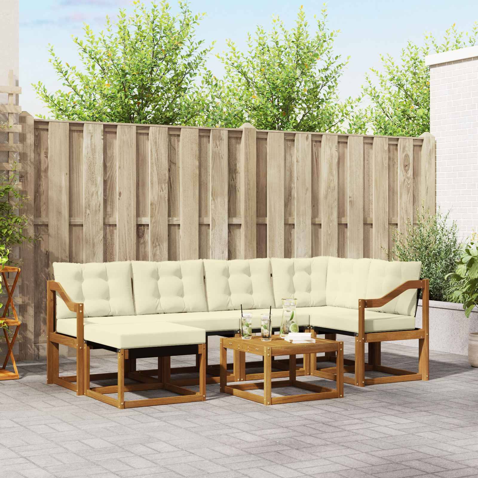 vidaXL Outdoor-Sofagarnitur mit Kissen 7 pcs Natur und Creme